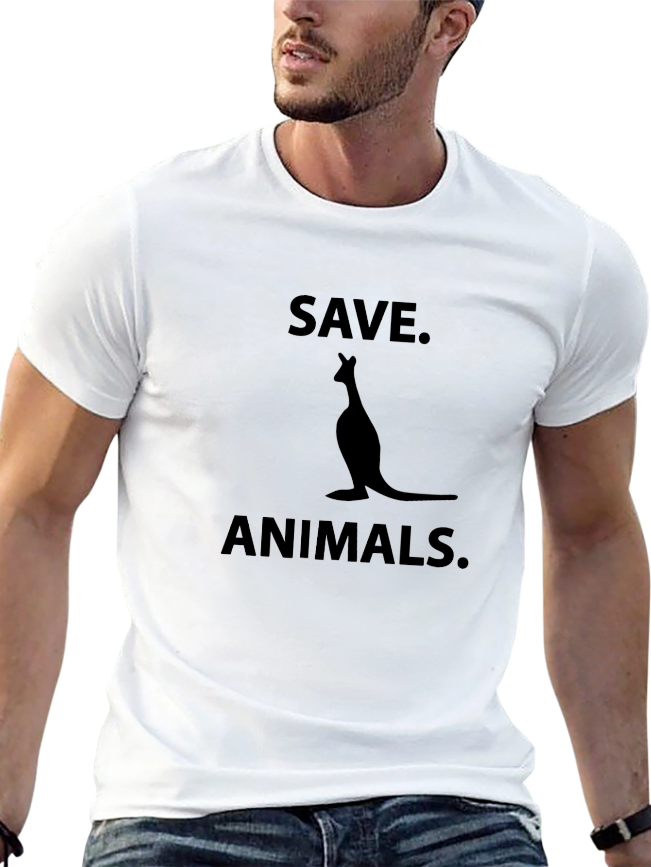 Save Animals Black T-Shirt with Kangaroo Graphic