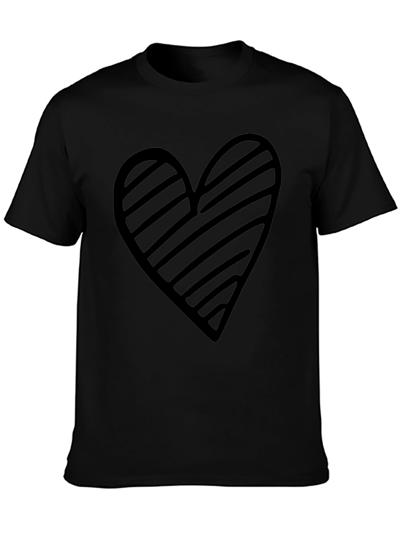 Striped Heart Graphic Black T-Shirt