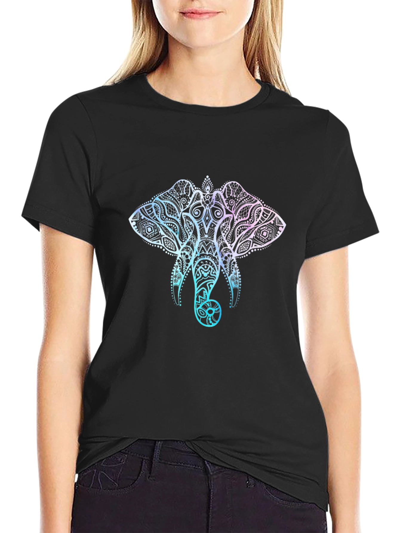 Elephant Mandala Graphic T-Shirt - Stylish Mens Black Tee