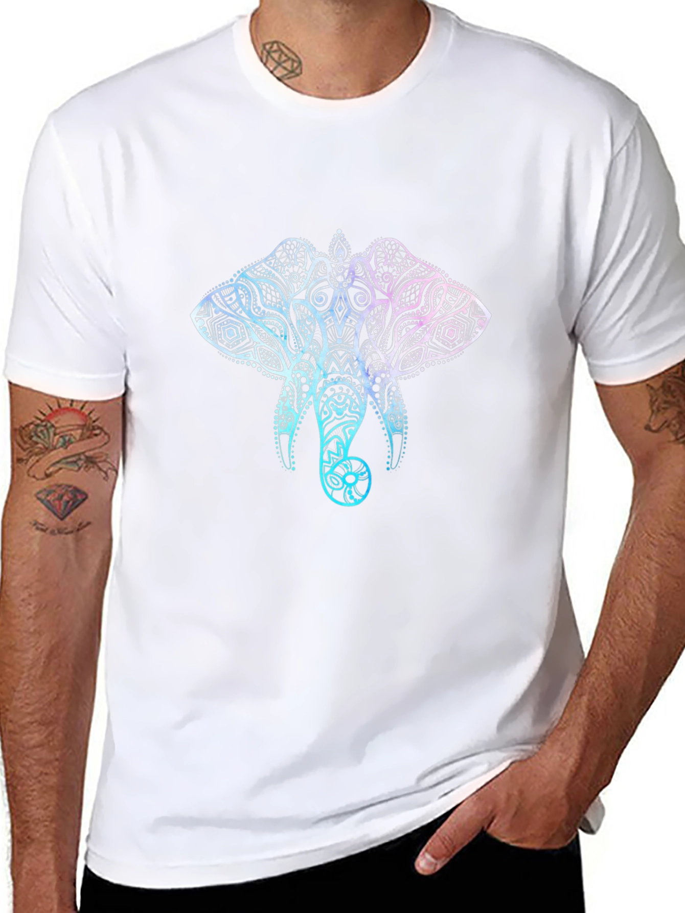 Elephant Mandala Graphic T-Shirt - Stylish Mens Black Tee