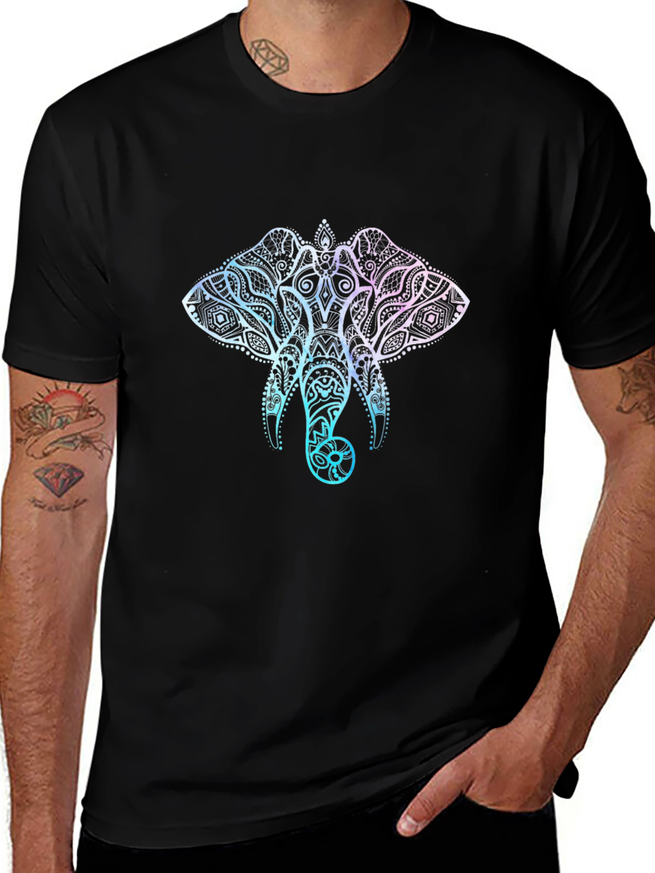 Elephant Mandala Graphic T-Shirt - Stylish Mens Black Tee