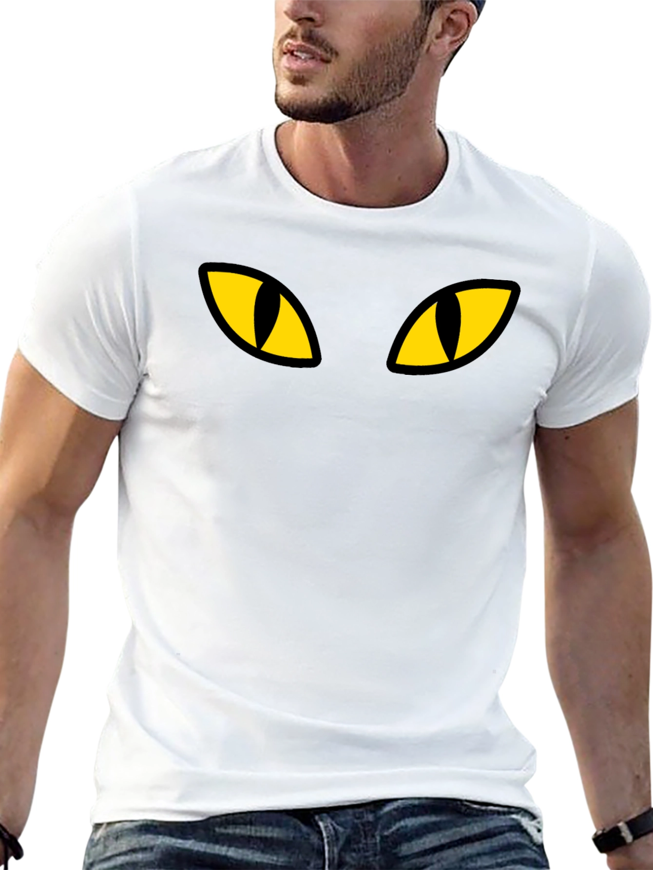 Black Cat Eyes Graphic Tee - Mens Casual T-Shirt