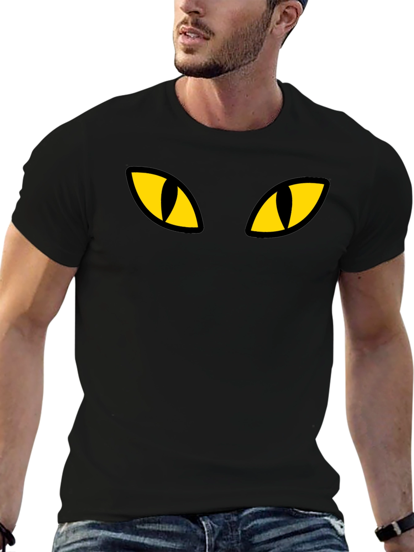 Black Cat Eyes Graphic Tee - Mens Casual T-Shirt