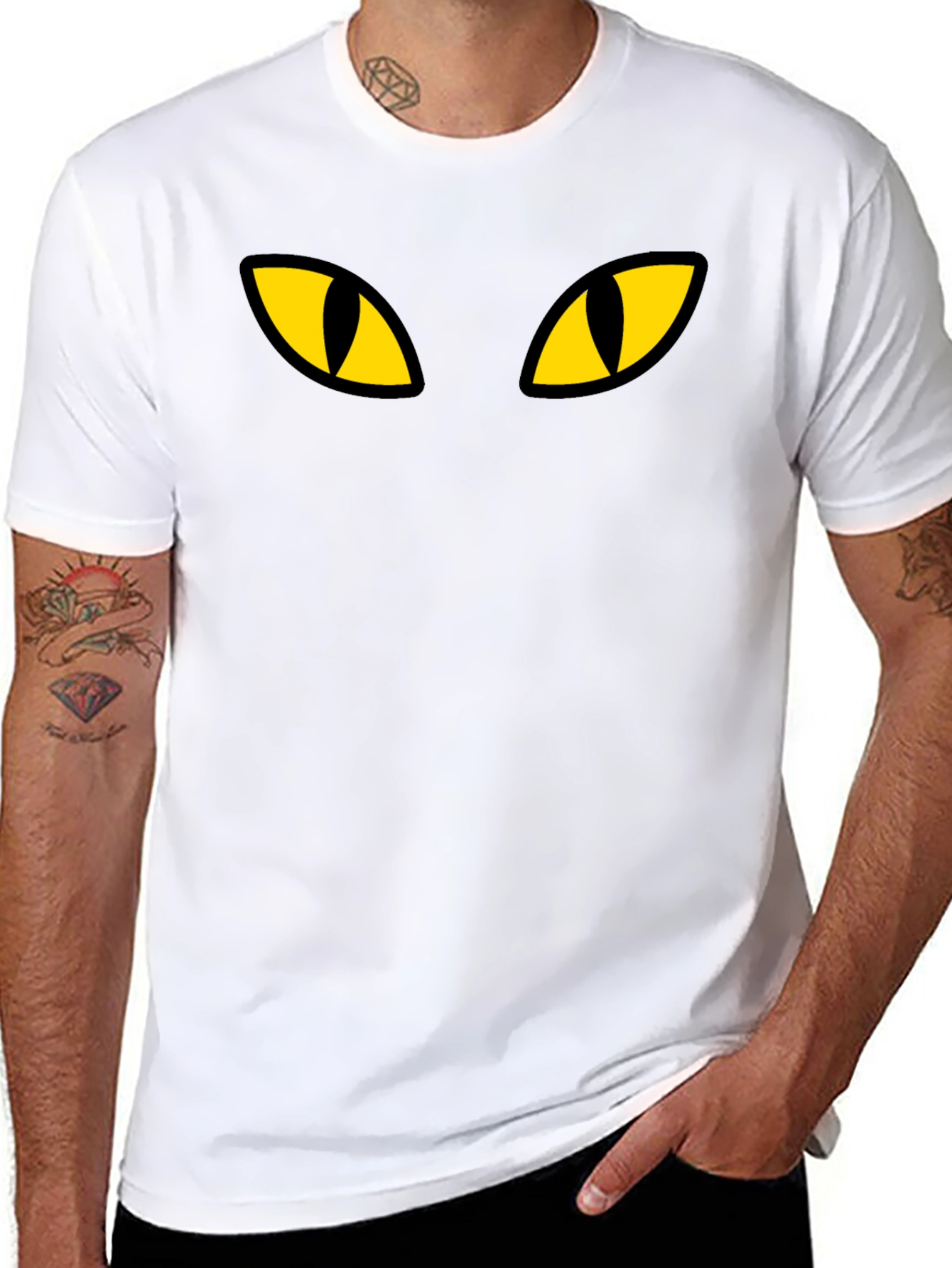 Black Cat Eyes Graphic Tee - Mens Casual T-Shirt