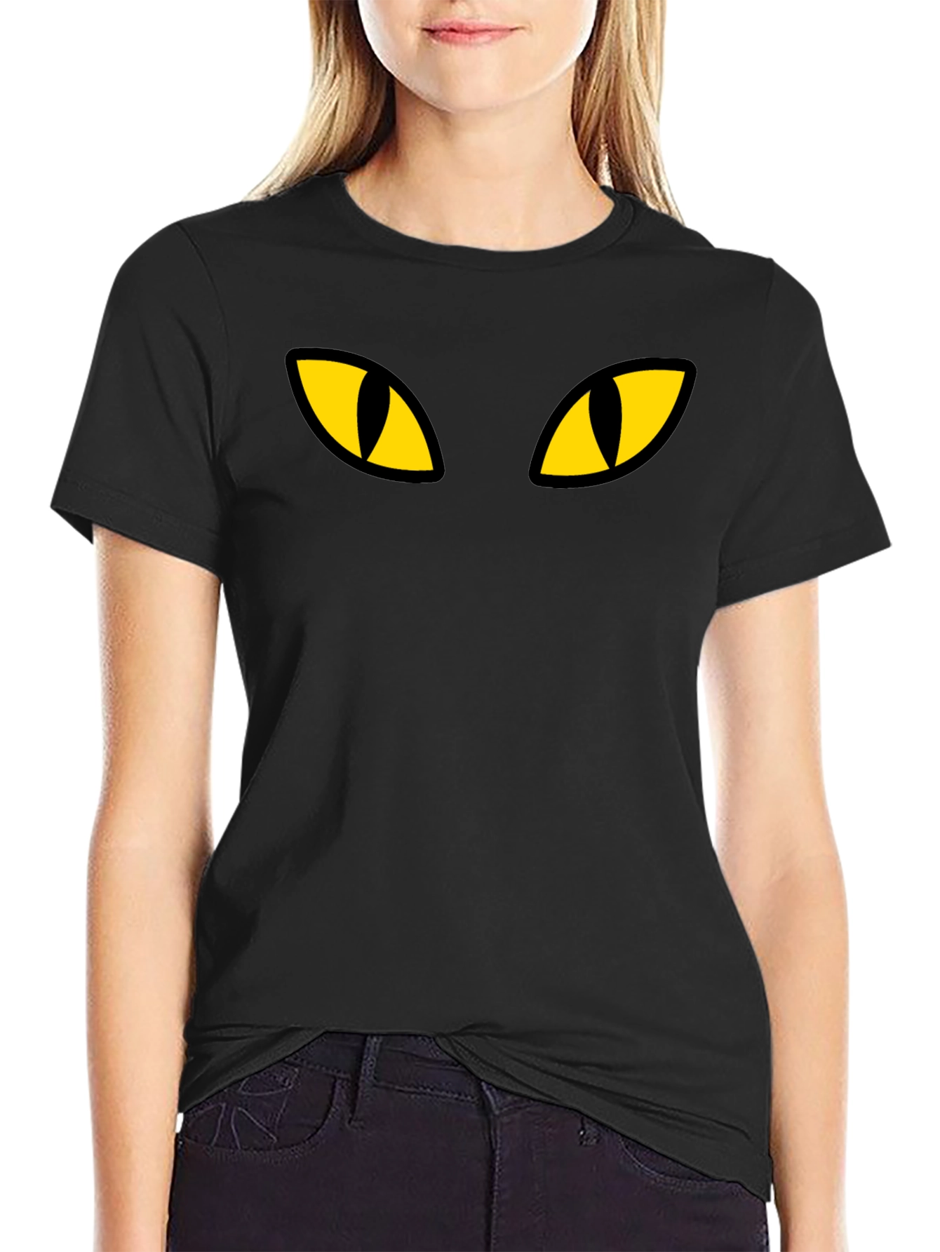 Black Cat Eyes Graphic Tee - Mens Casual T-Shirt