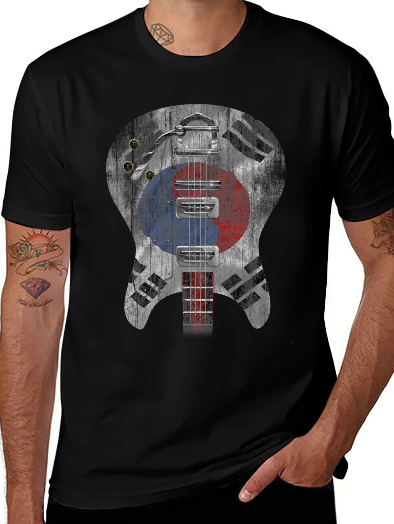 South Korea Flag Guitar Graphic T-Shirt