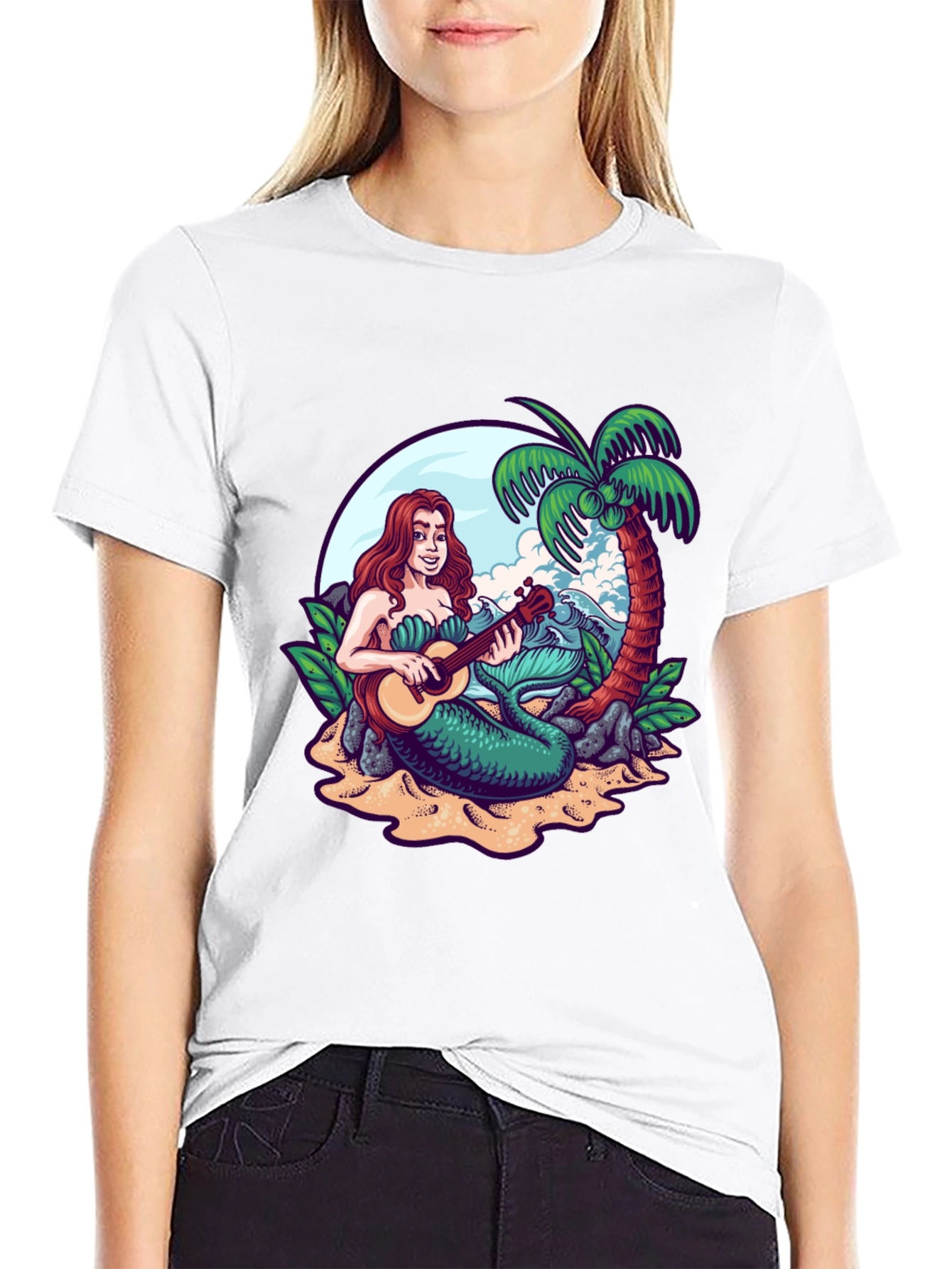 Mermaid Ukulele Black T-Shirt