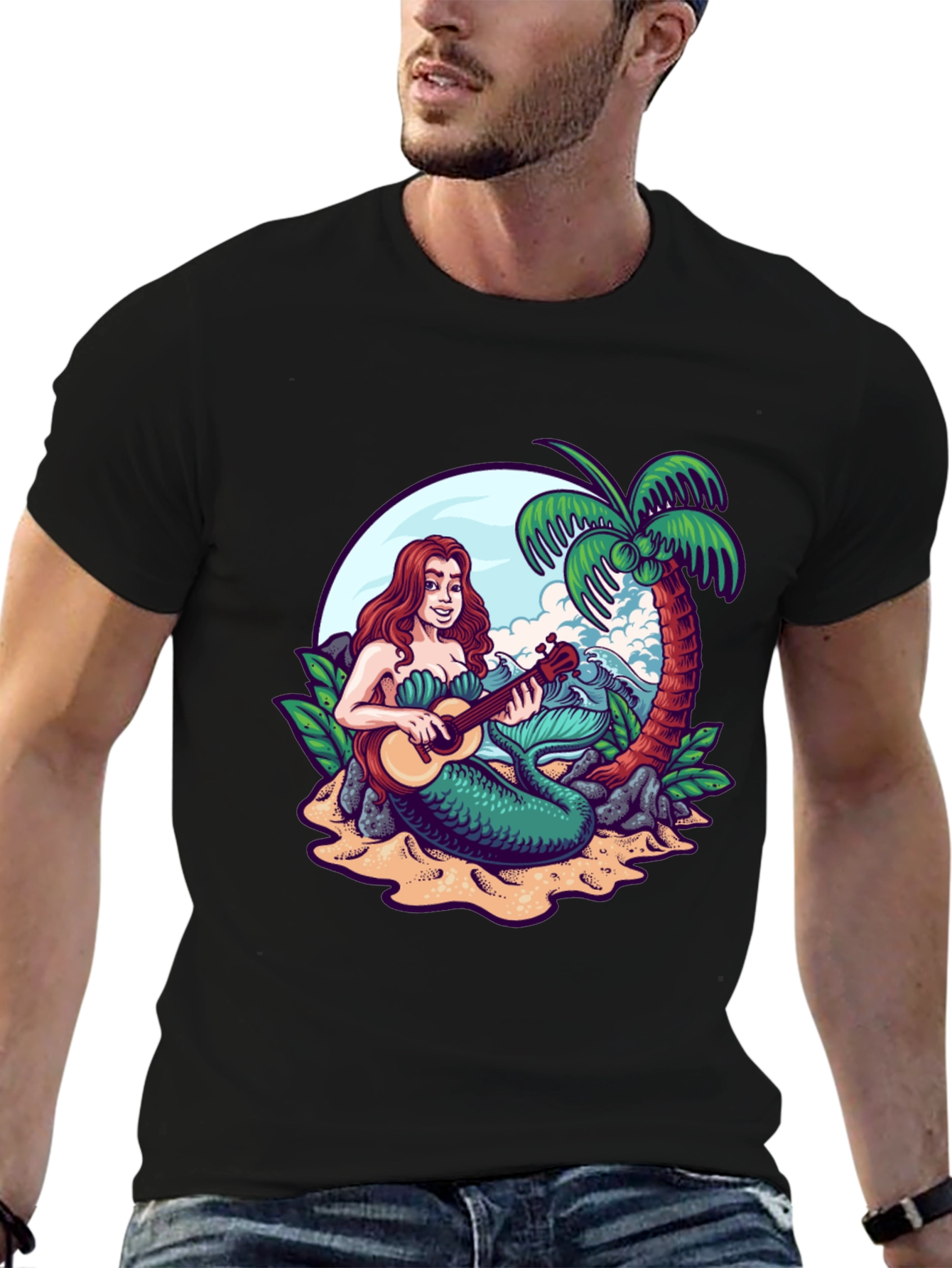 Mermaid Ukulele Black T-Shirt