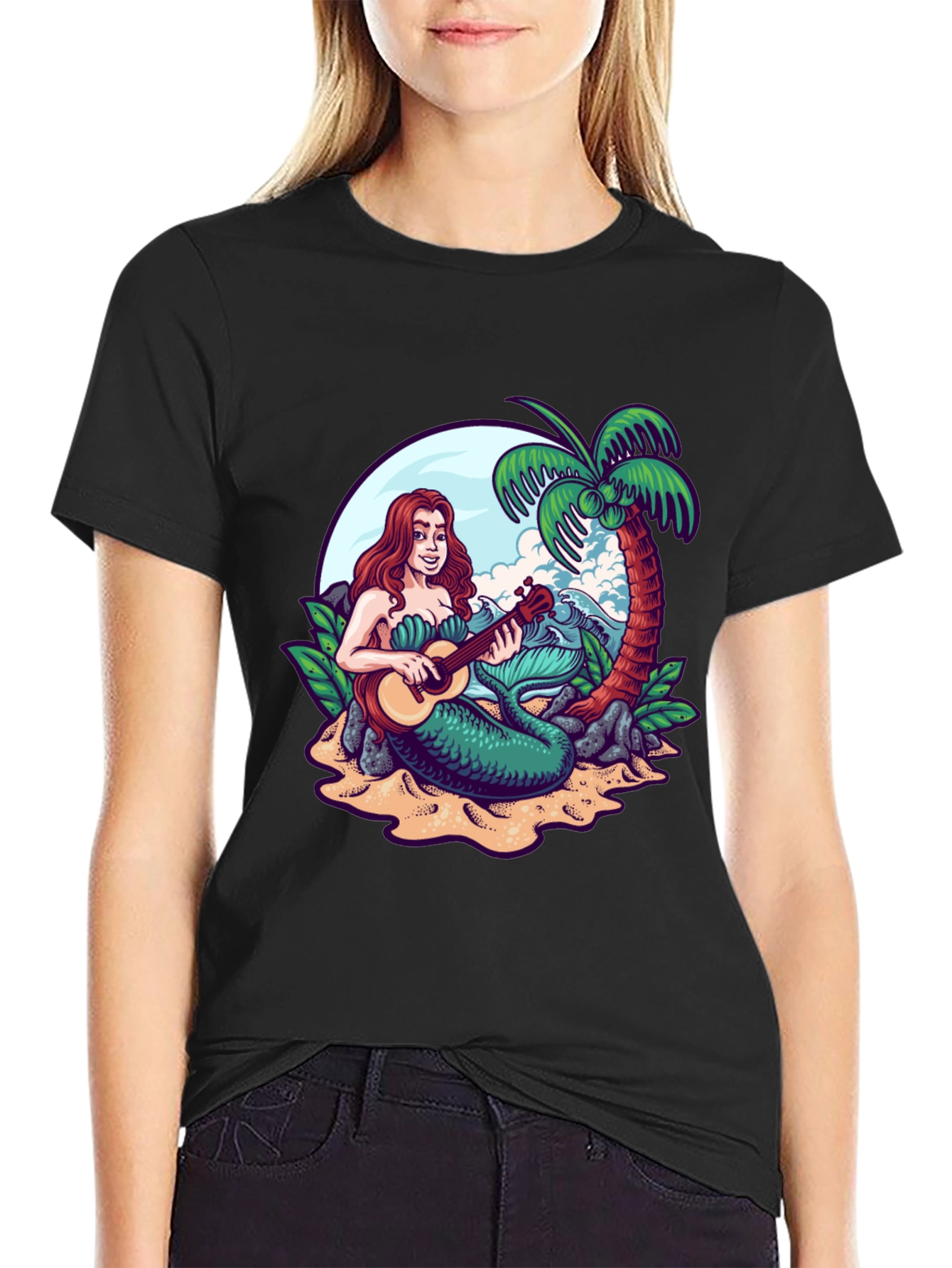 Mermaid Ukulele Black T-Shirt