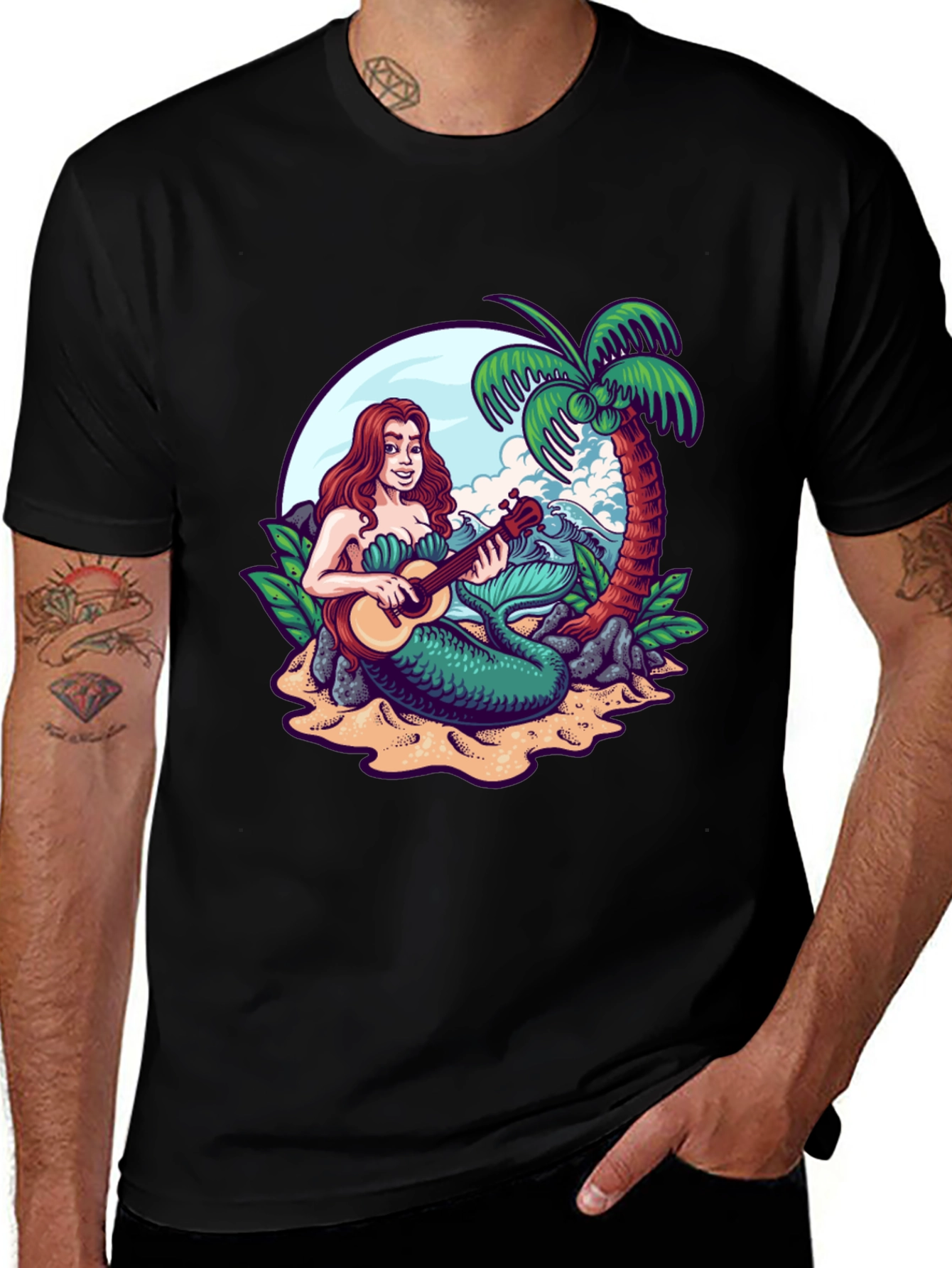 Mermaid Ukulele Black T-Shirt