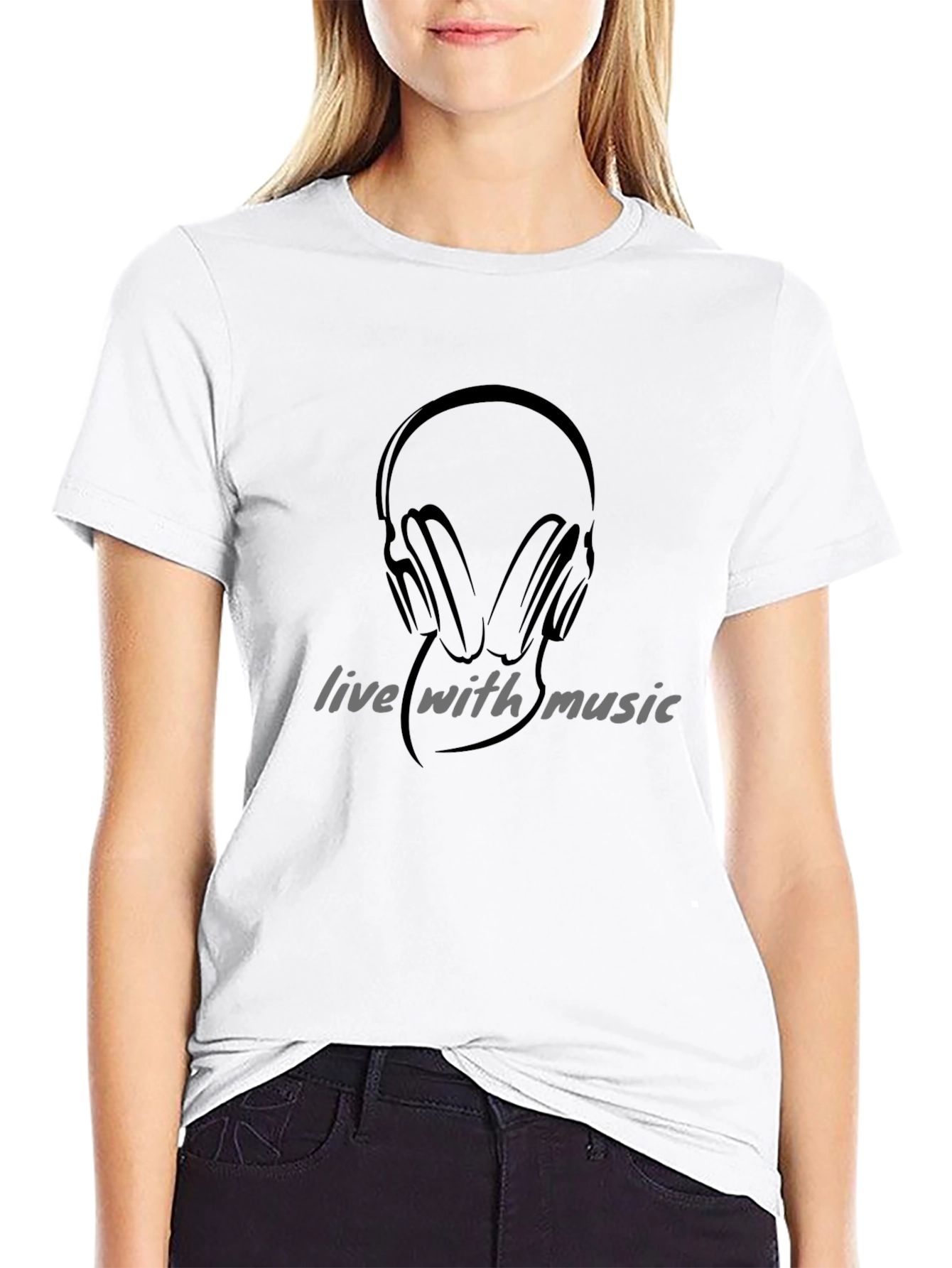 Live with Music Graphic Black T-Shirt