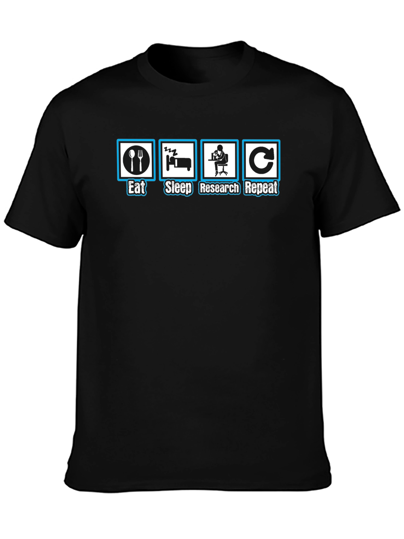 Eat Sleep Research Repeat Black T-Shirt