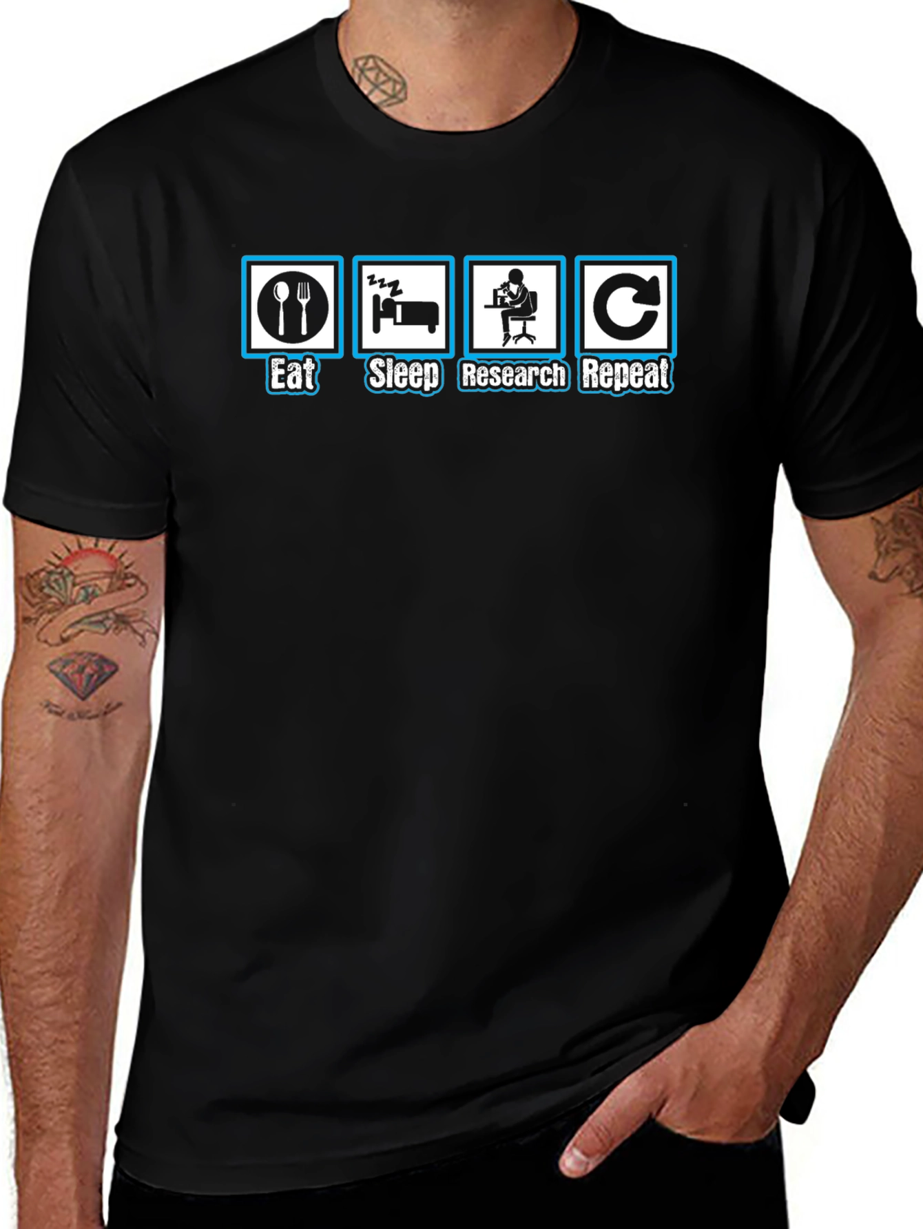 Eat Sleep Research Repeat Black T-Shirt