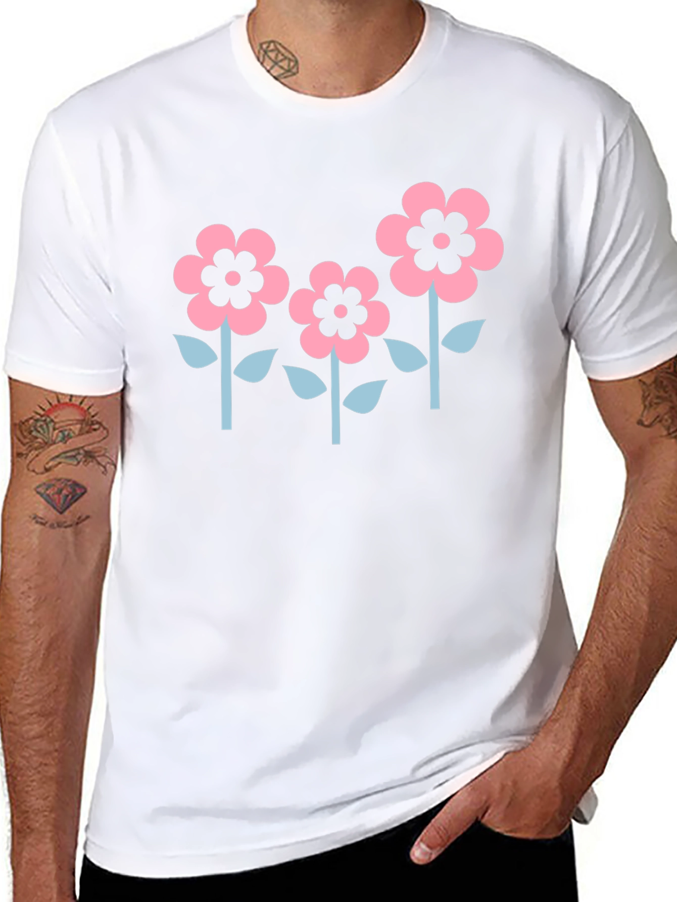 Floral Graphic Tee - Black Cotton Casual Shirt