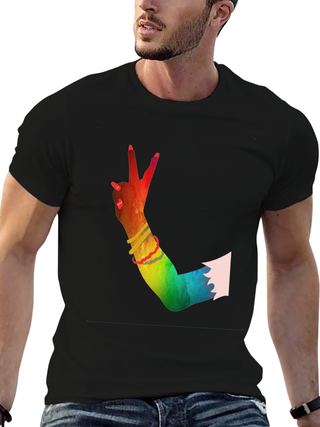 Peace Sign Hand Rainbow T-Shirt