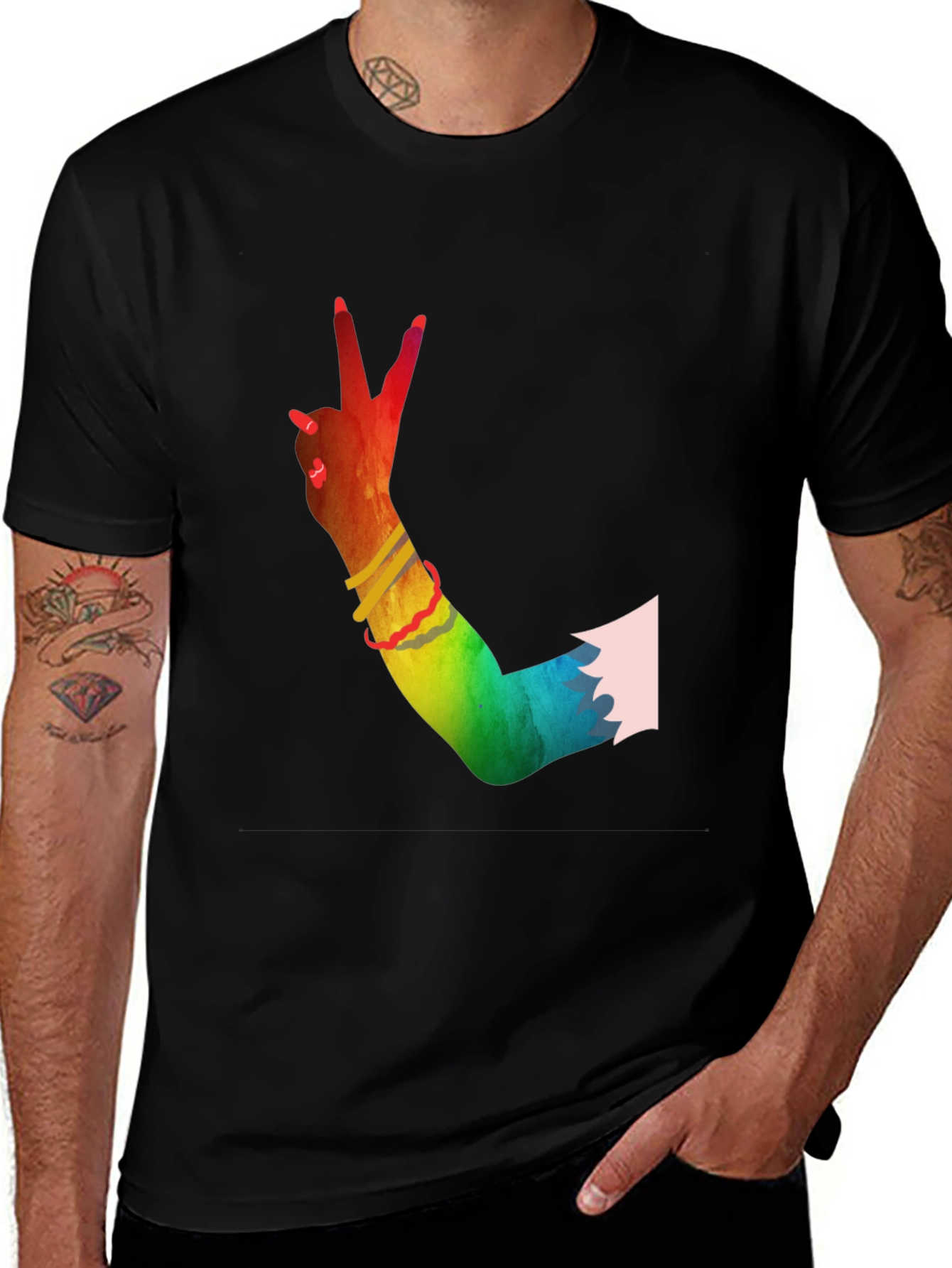 Peace Sign Hand Rainbow T-Shirt