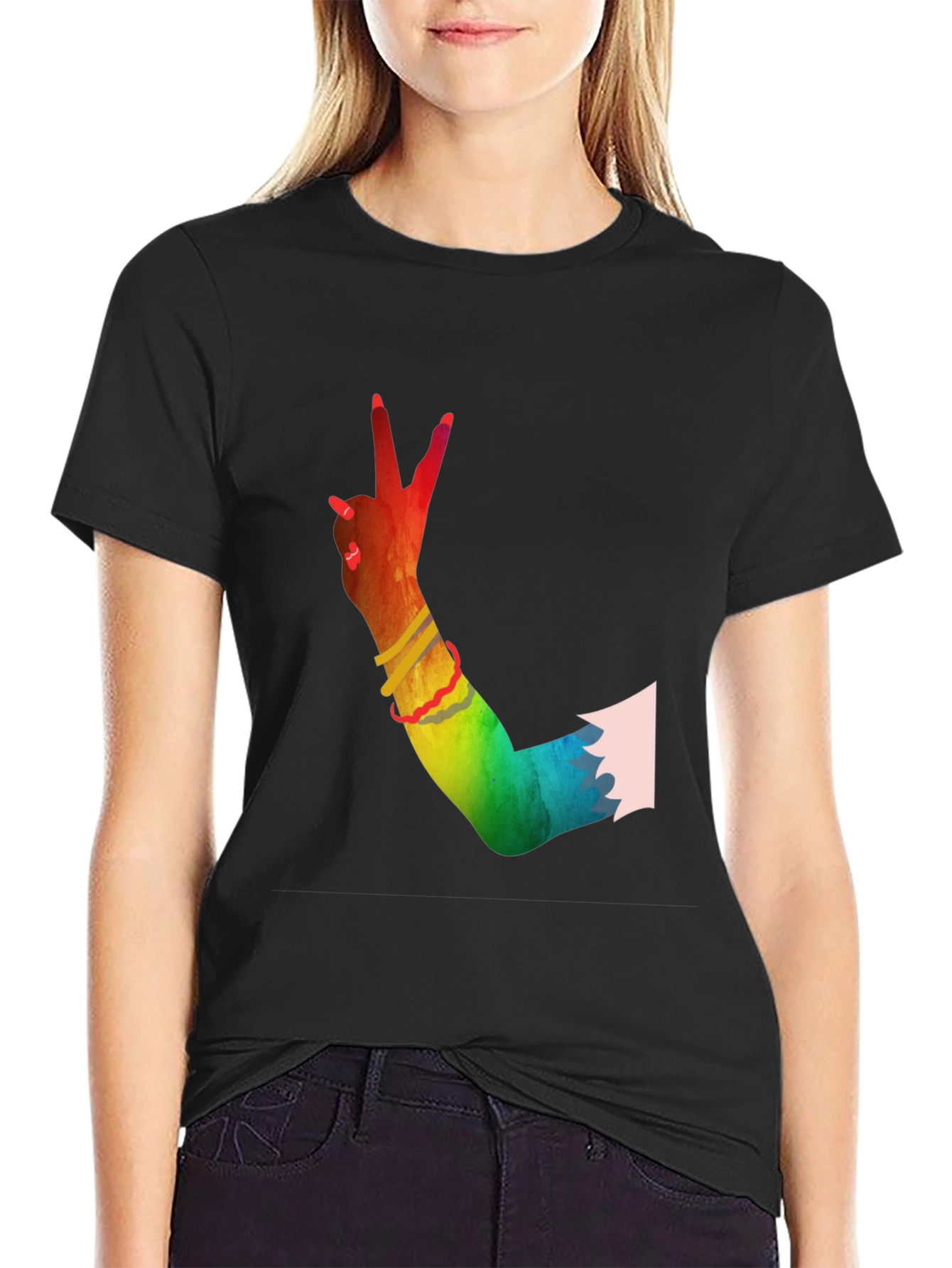 Peace Sign Hand Rainbow T-Shirt