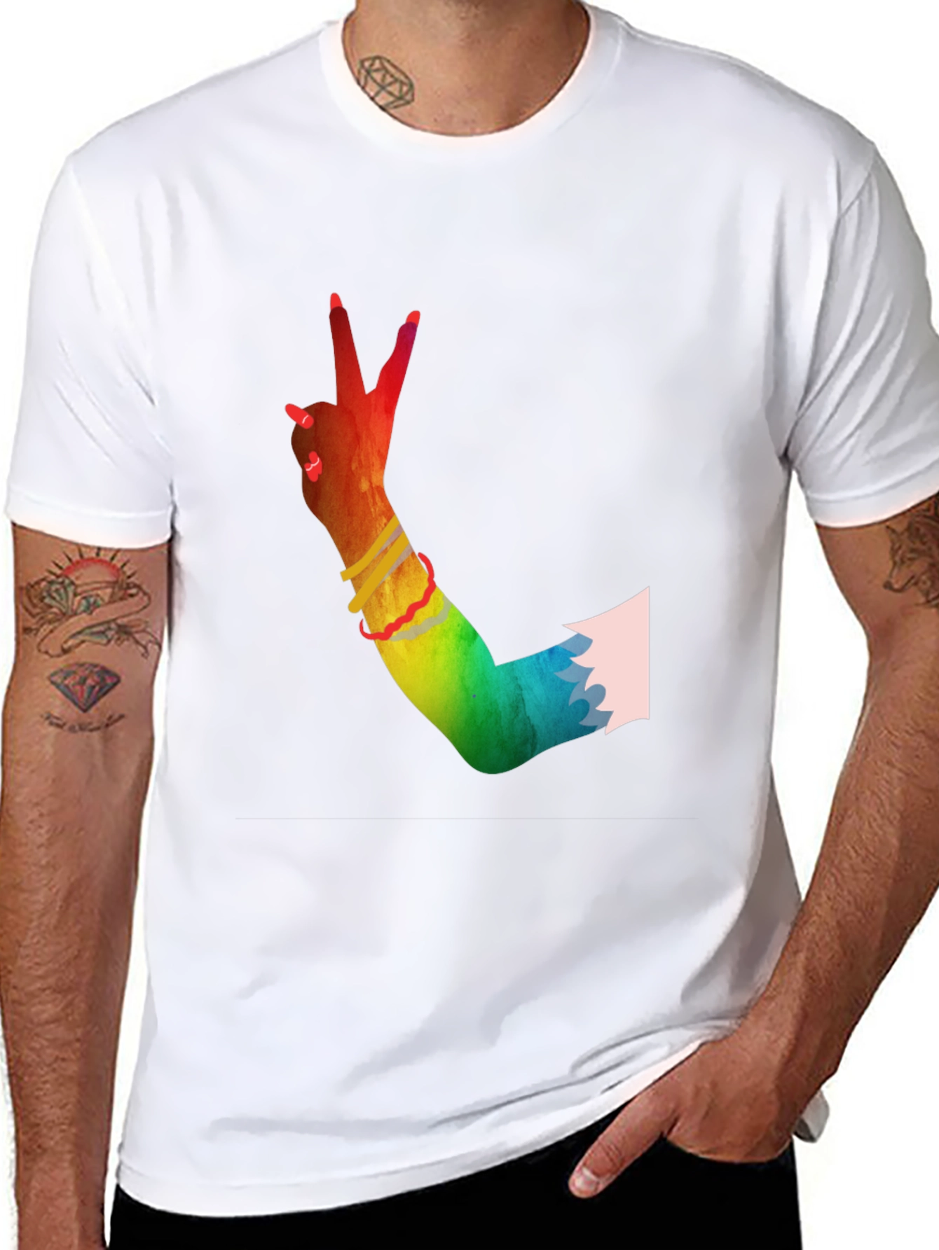 Peace Sign Hand Rainbow T-Shirt