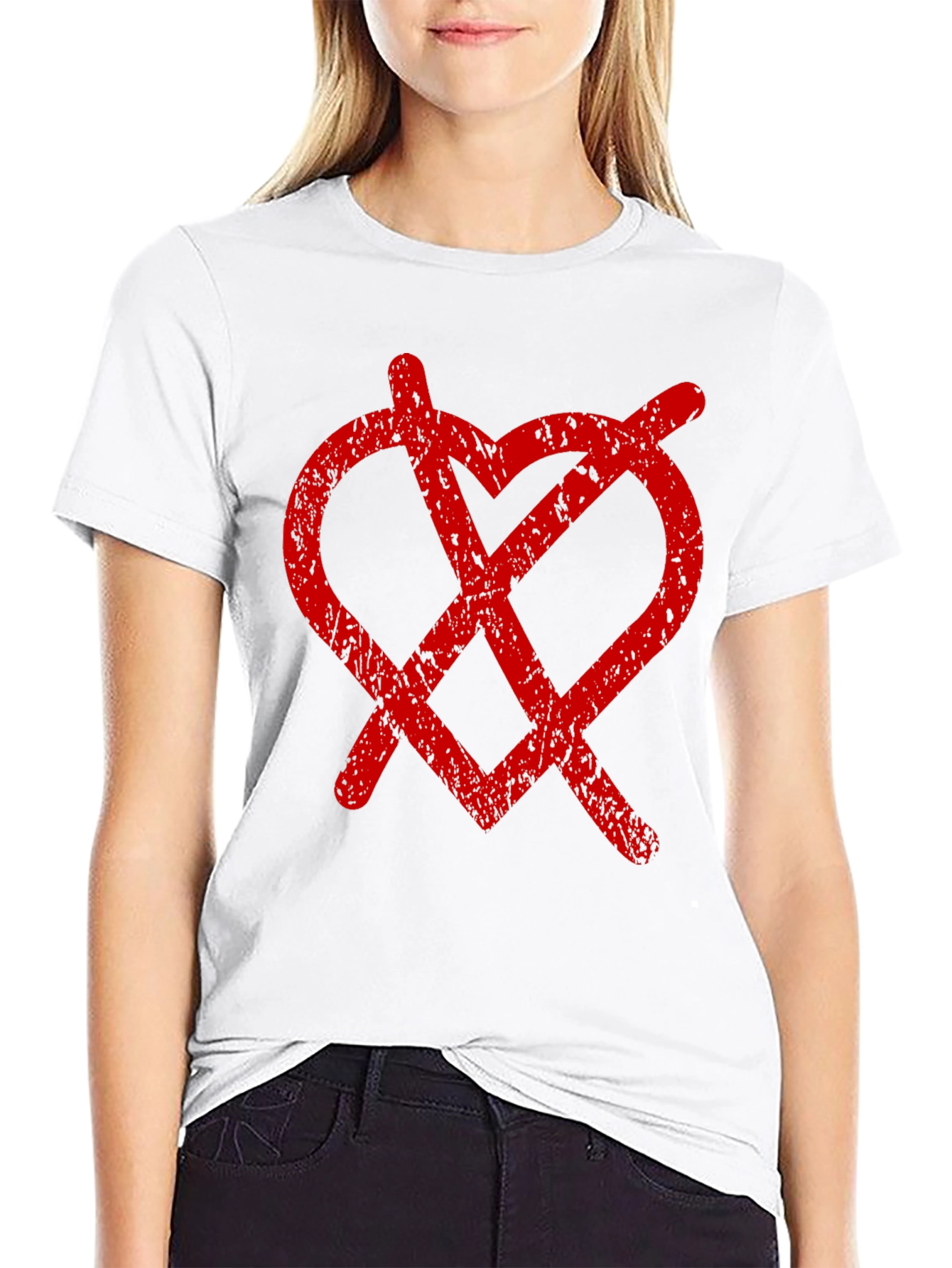 Distressed Heart Anarchy Symbol Black Tee