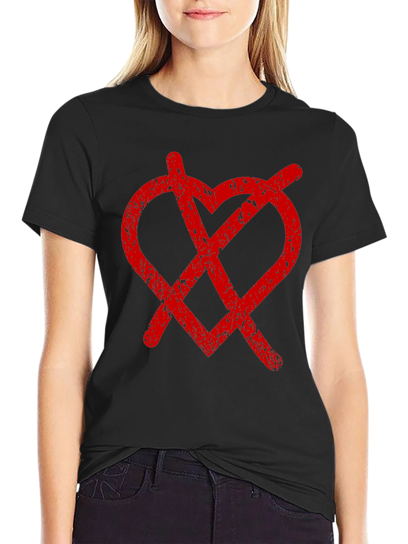 Distressed Heart Anarchy Symbol Black Tee