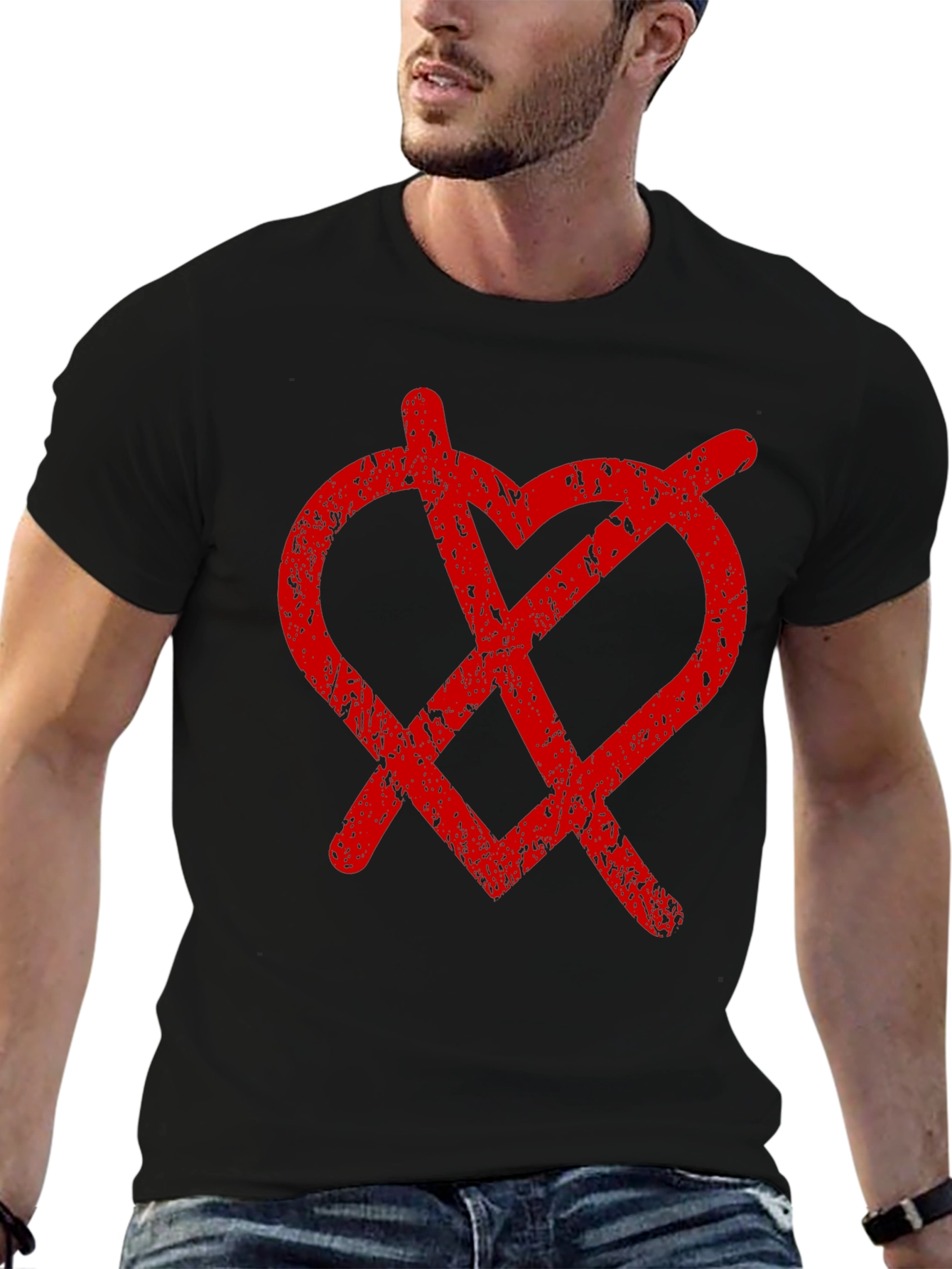 Distressed Heart Anarchy Symbol Black Tee