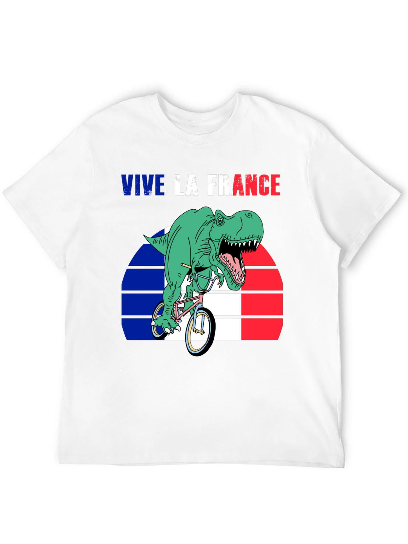 Vive la France Dinosaur T-Rex Bike French Flag Tee