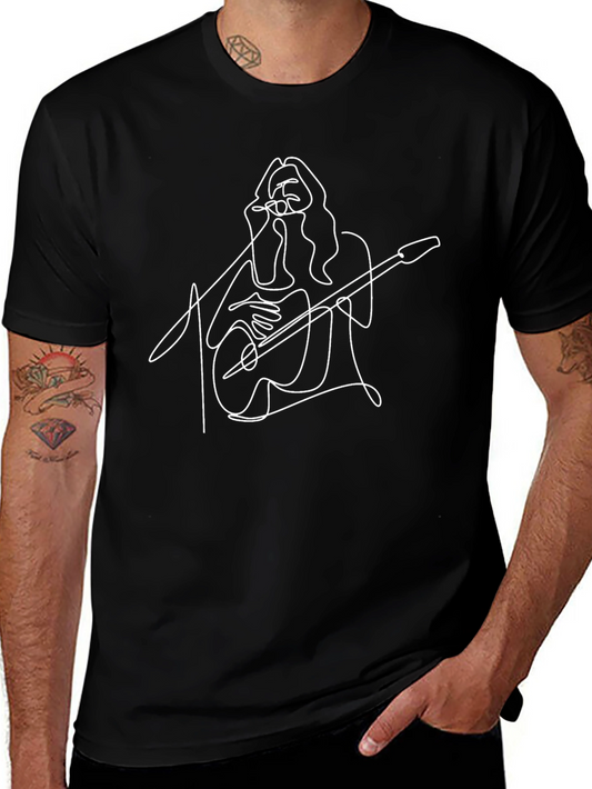 Guitarist Line Art Black T-Shirt