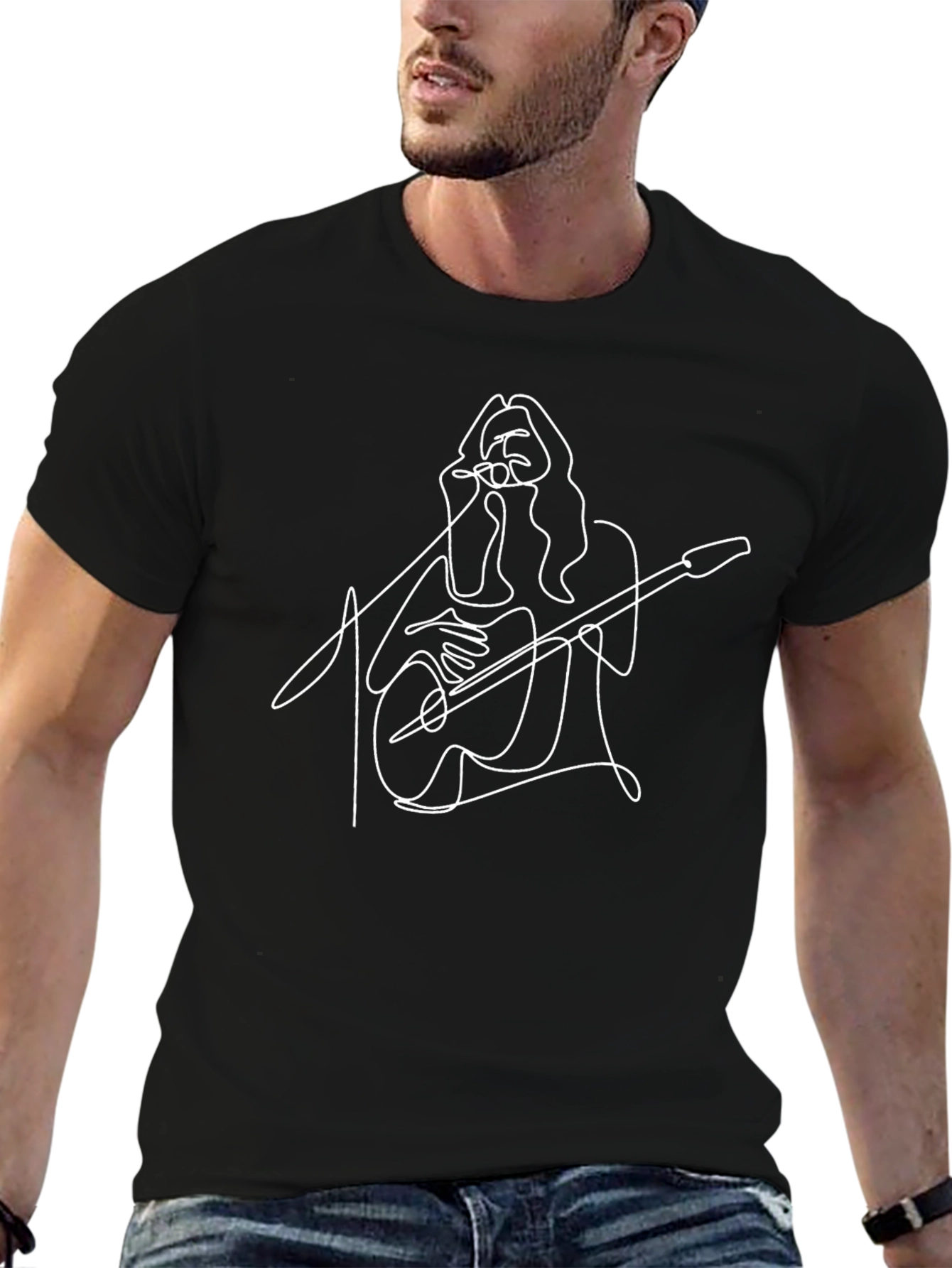 Guitarist Line Art Black T-Shirt