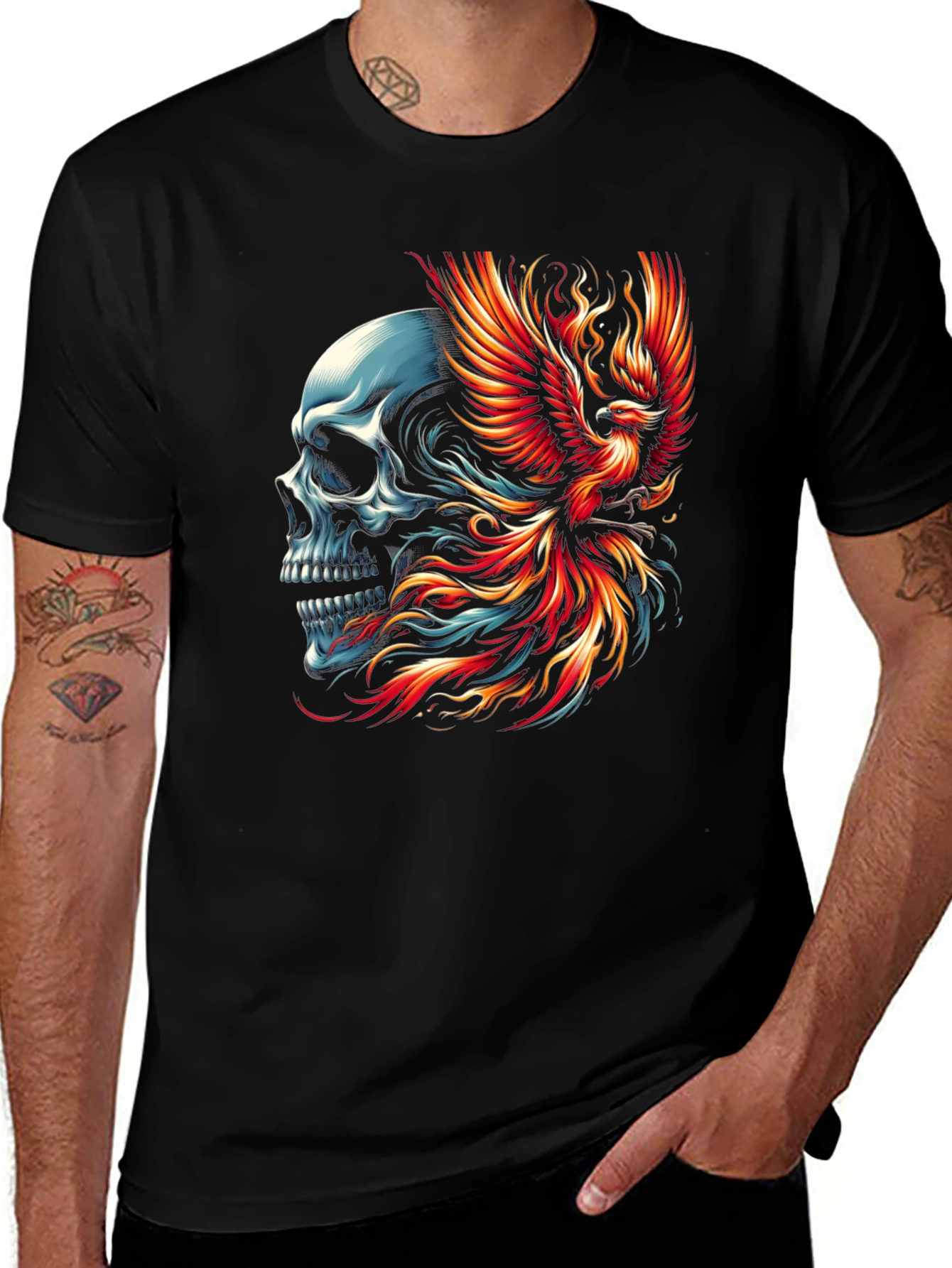 Skull Phoenix Graphic T-Shirt - Black