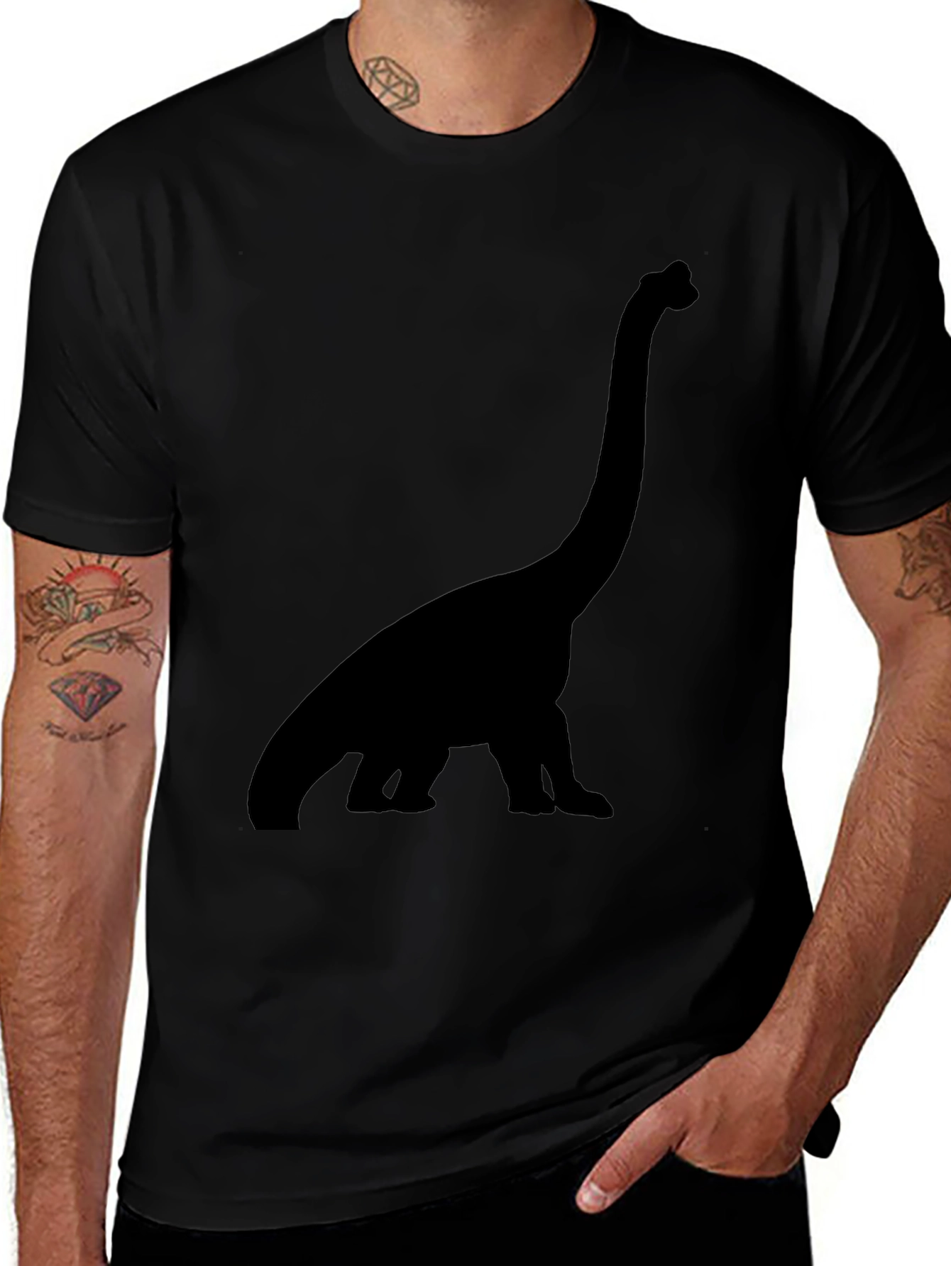 Dino Silhouette Tee - Black Cotton Casual Shirt