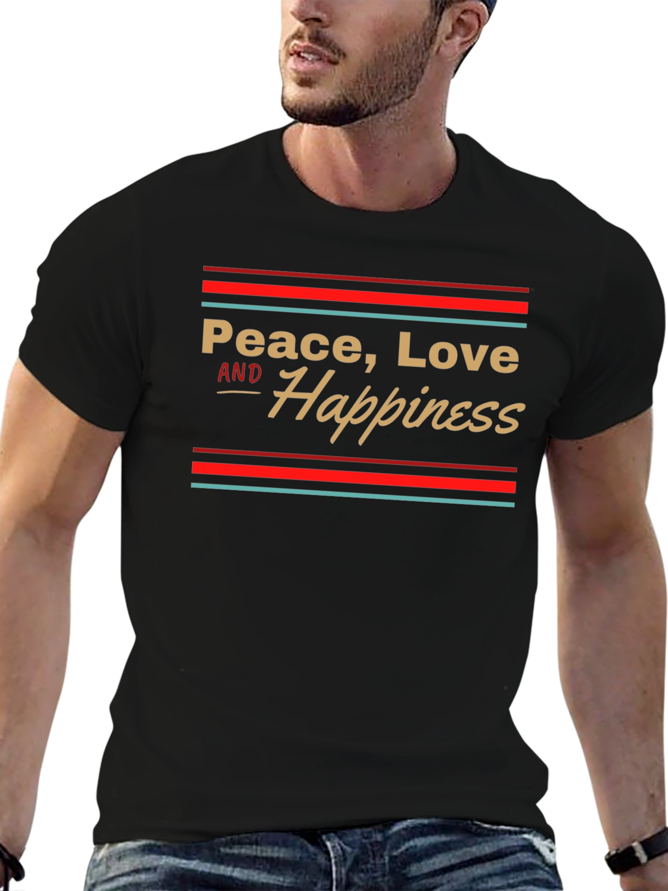 Peace Love Happiness T-Shirt - Retro Design
