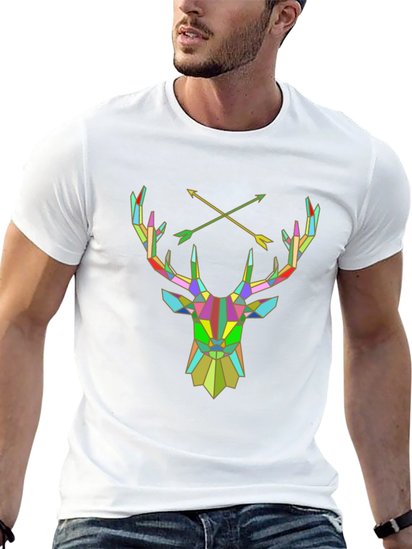 Geometric Deer T-Shirt - Mens Black Tee