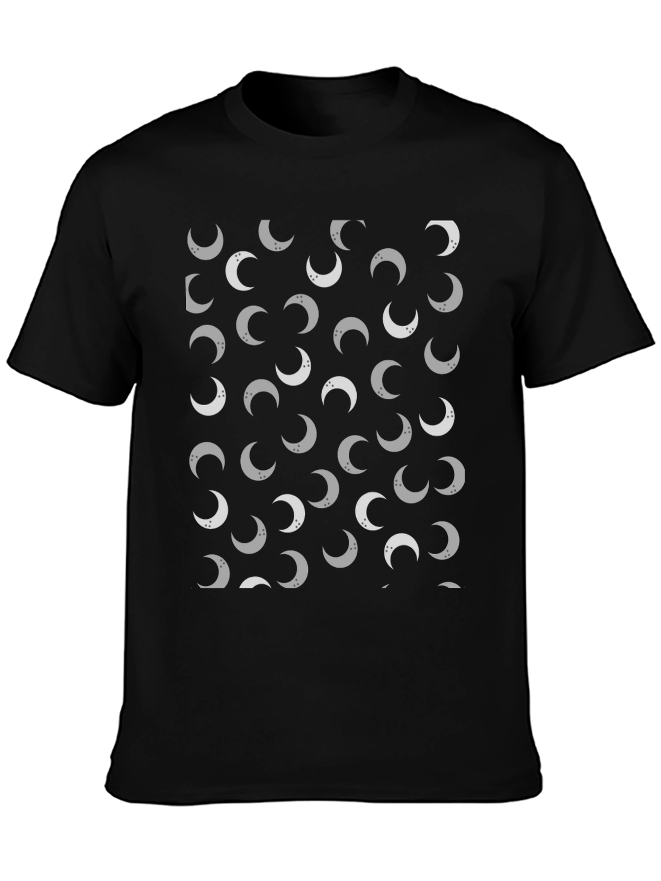 Lunar Crescent Moon Pattern Black T-Shirt