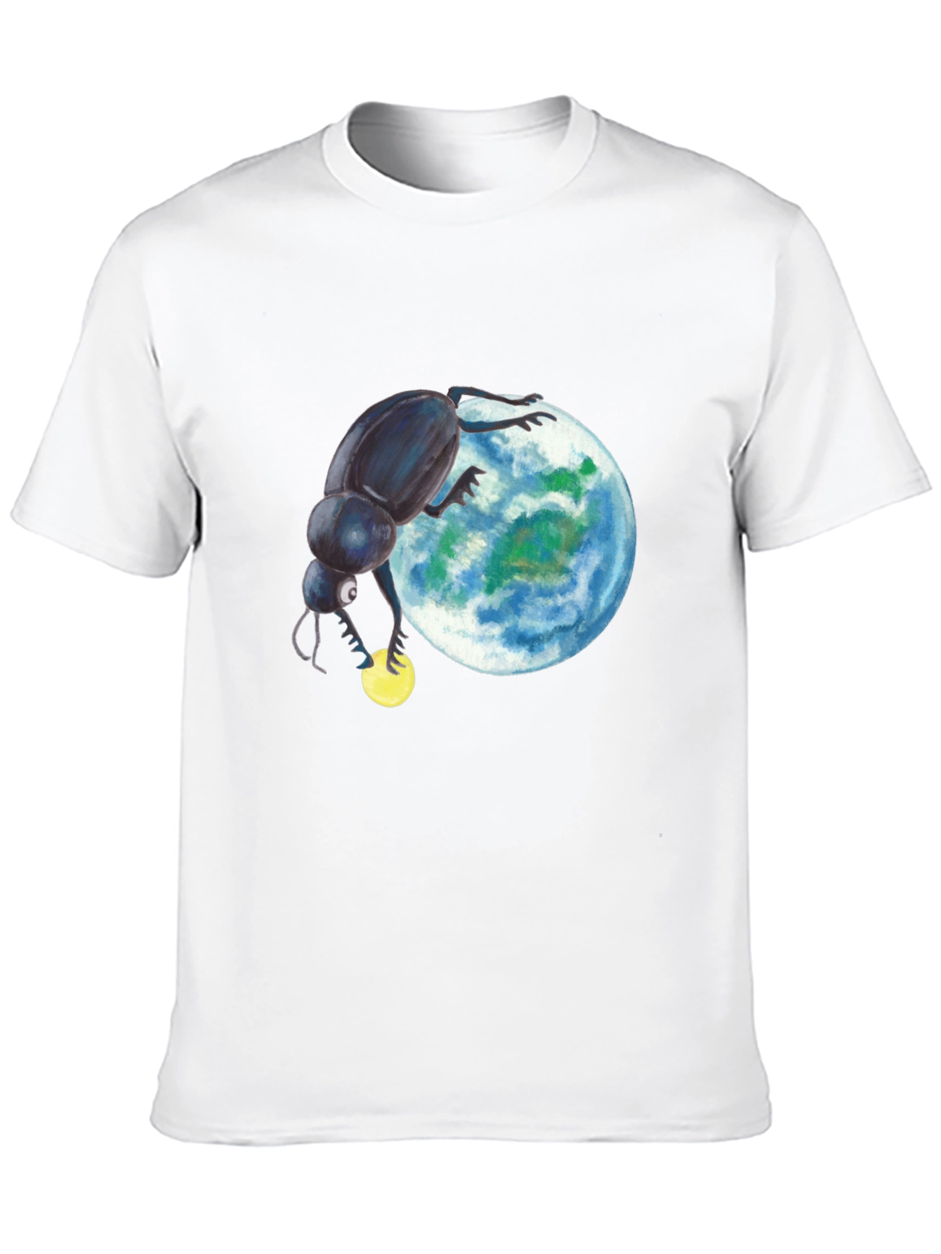 Black T-Shirt with Beetle Rolling Earth Design