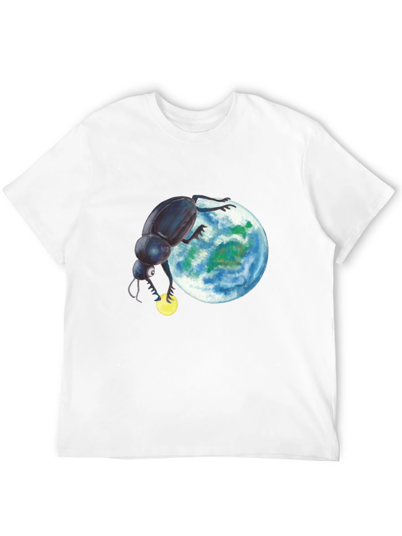 Black T-Shirt with Beetle Rolling Earth Design