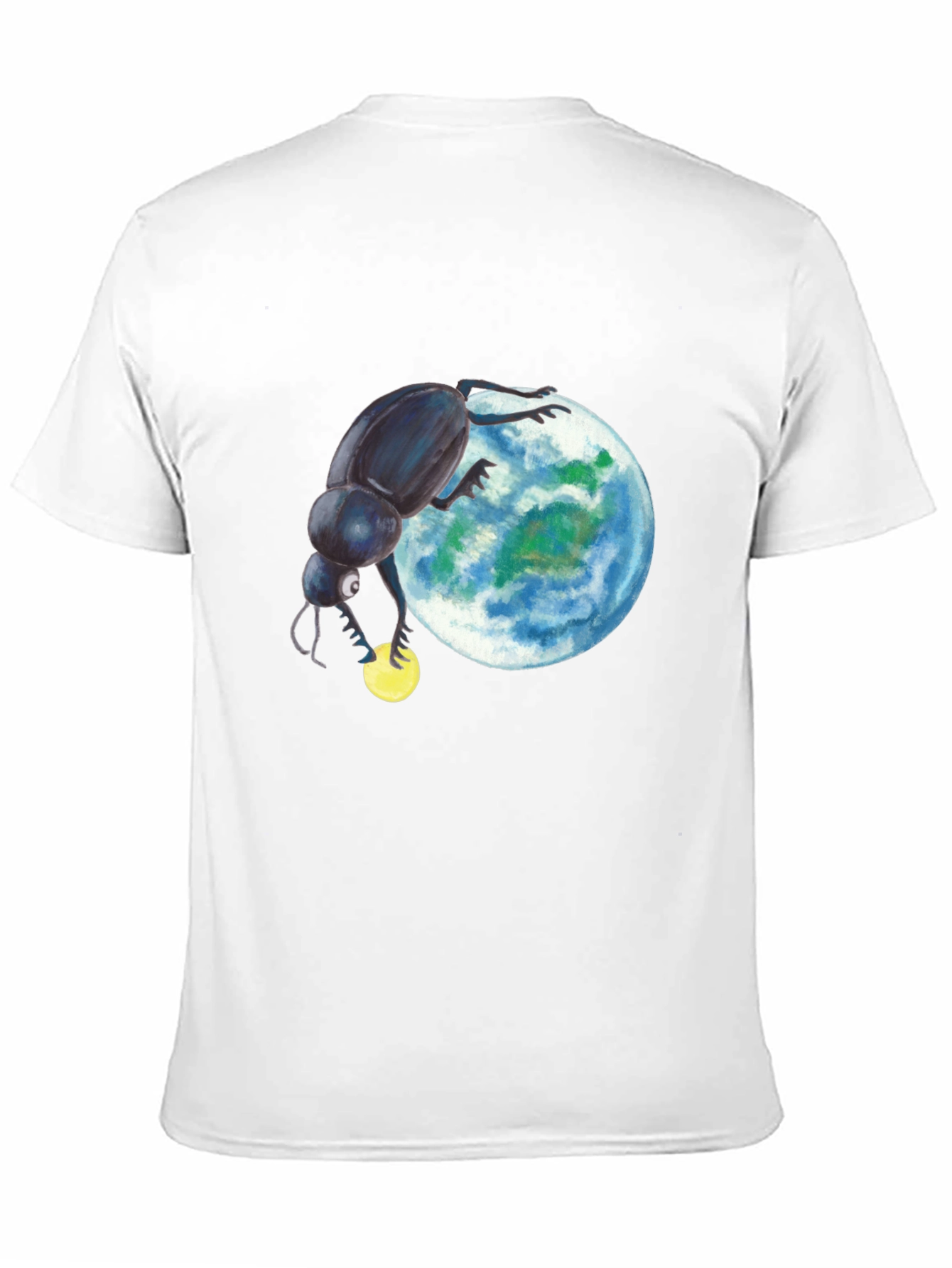 Black T-Shirt with Beetle Rolling Earth Design