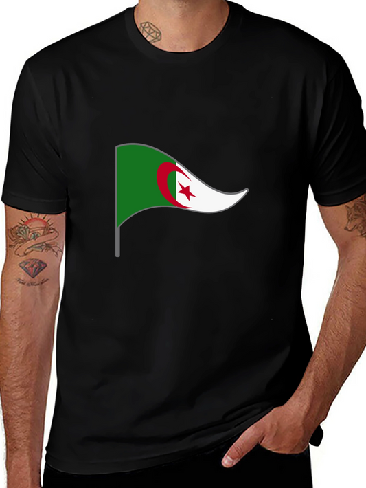 Algeria Flag Graphic T-Shirt - Black Crew Neck Tee