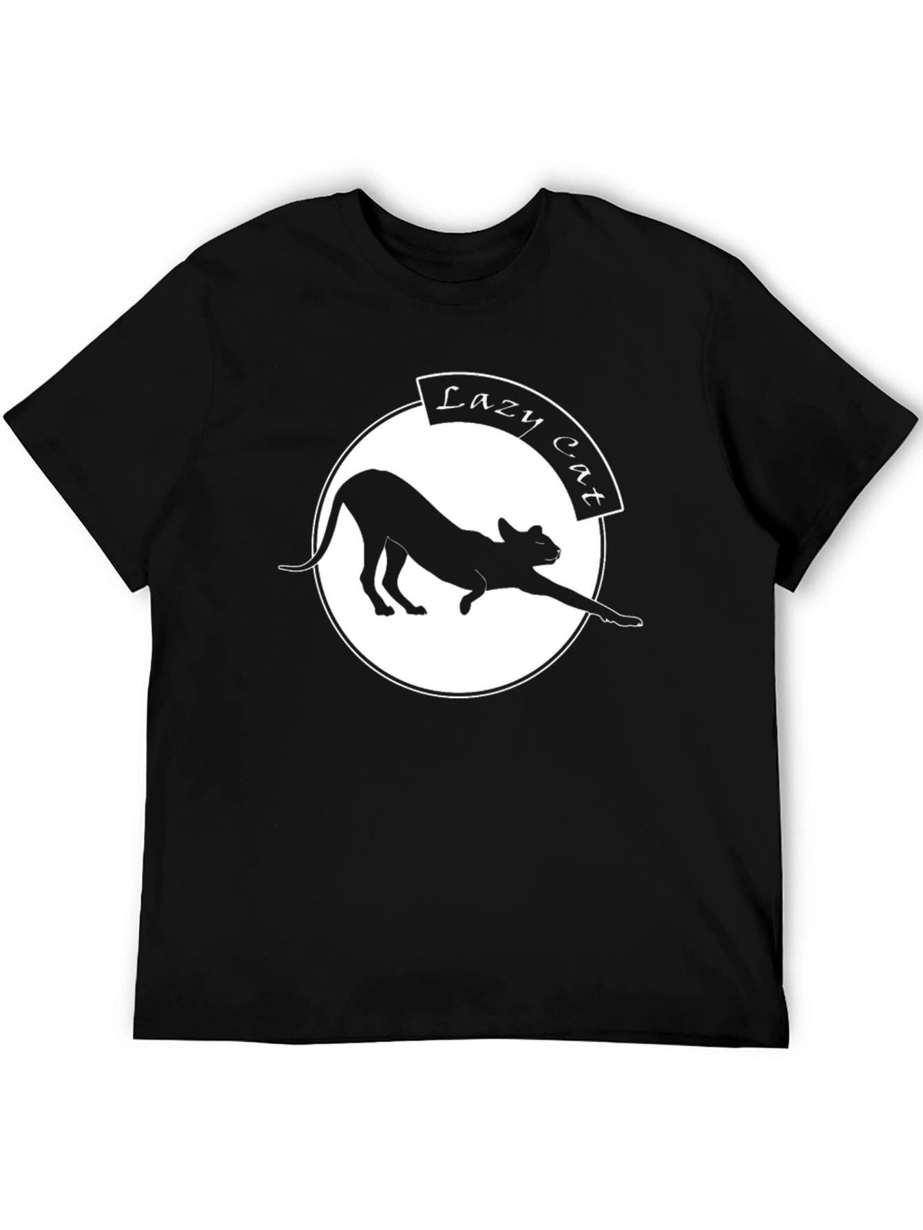 Lazy Cat Graphic Tee - Black Casual T-Shirt