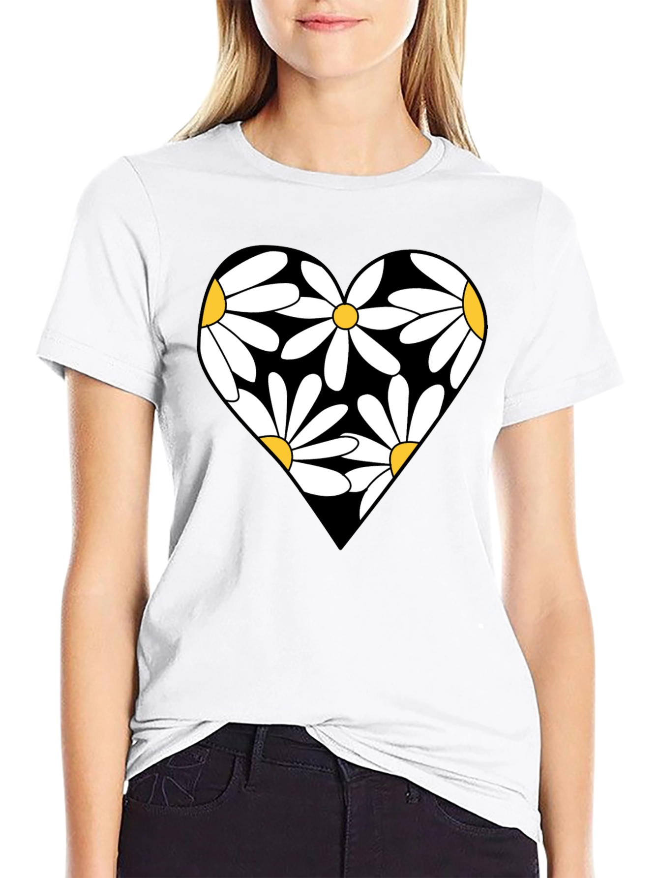 Daisy Heart Graphic Black T-Shirt