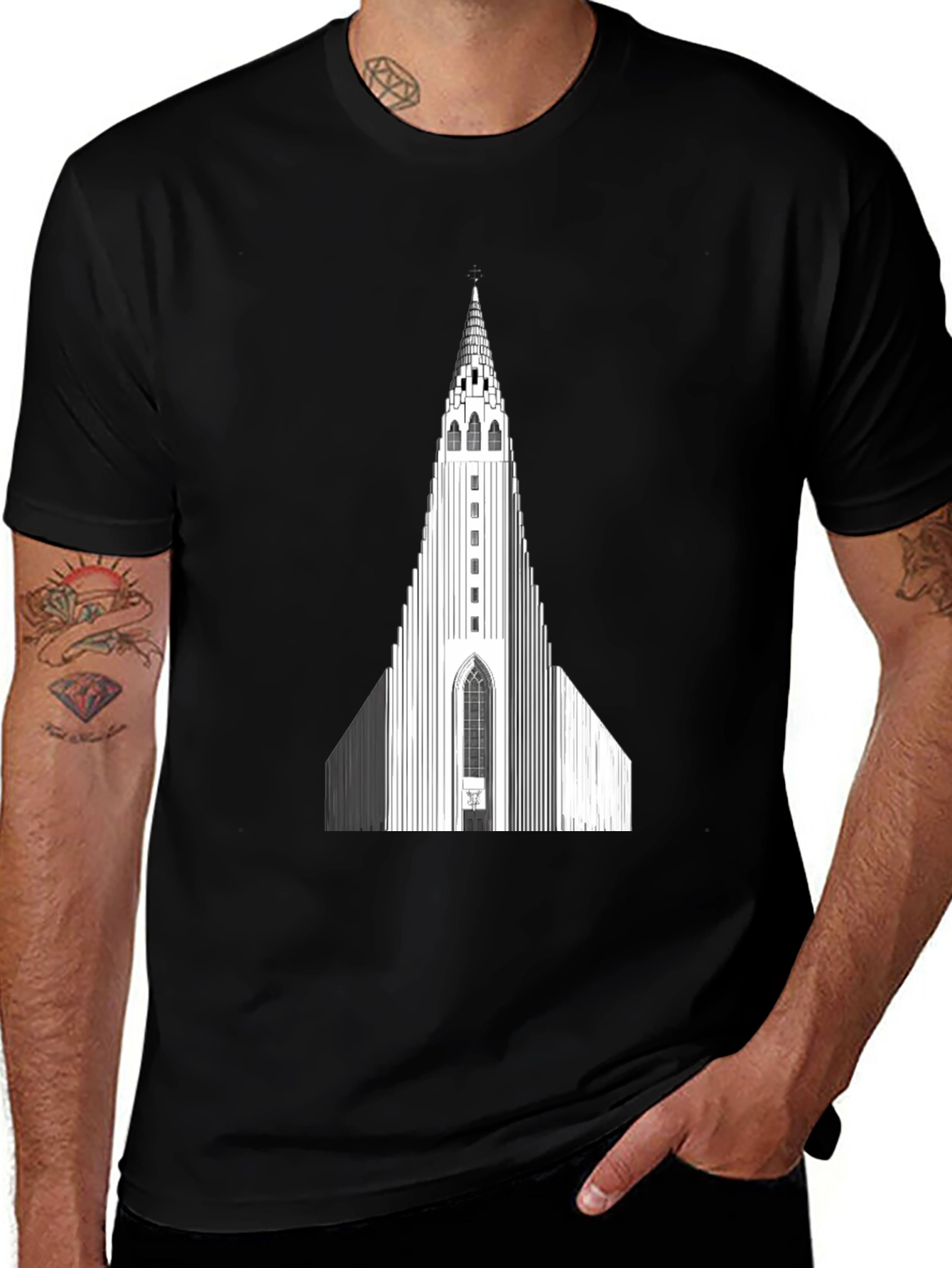 Hallgrímskirkja Church Graphic Tee - Black