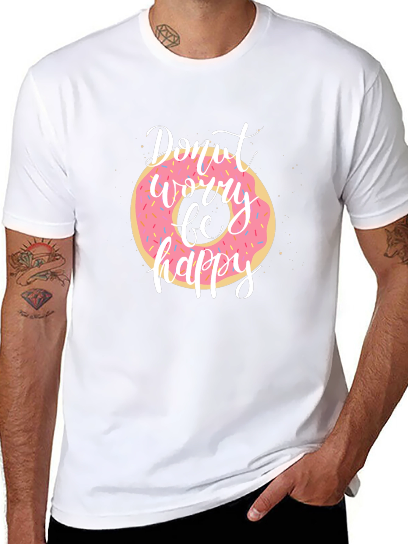 Donut Worry Be Happy Black T-Shirt