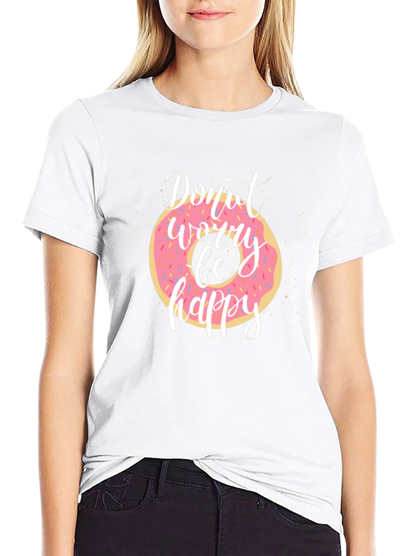 Donut Worry Be Happy Black T-Shirt