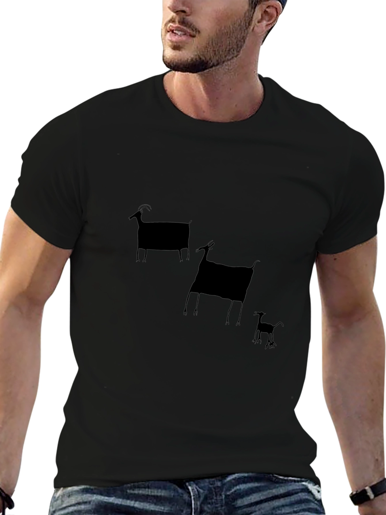 Black T-Shirt with Goat Print
