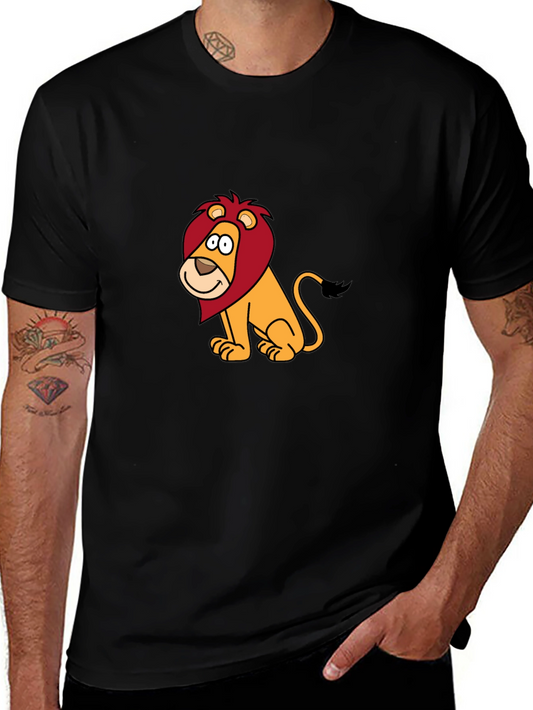 Cartoon Lion Graphic Black T-Shirt