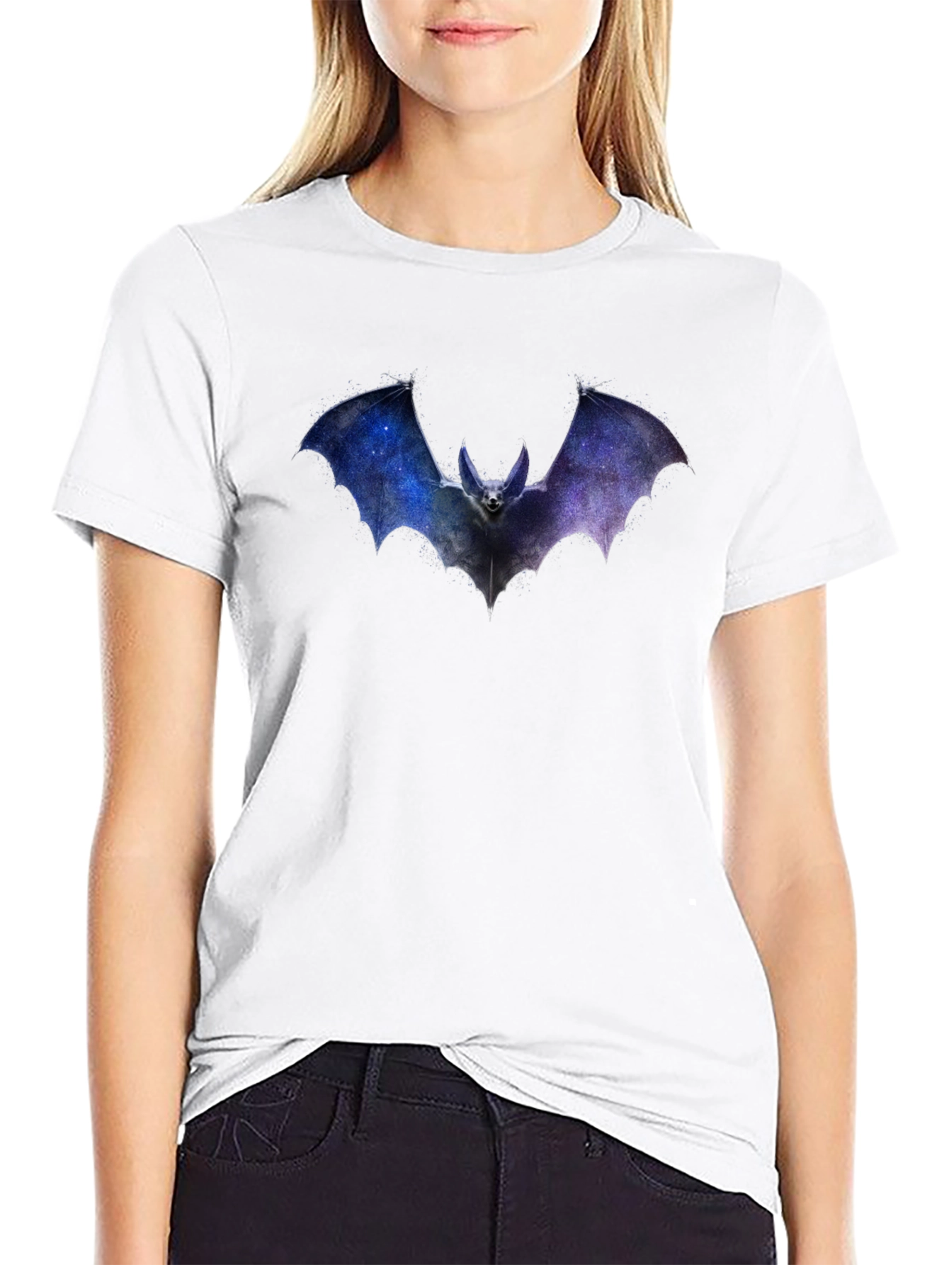 Galaxy Bat Graphic Print Black T-Shirt