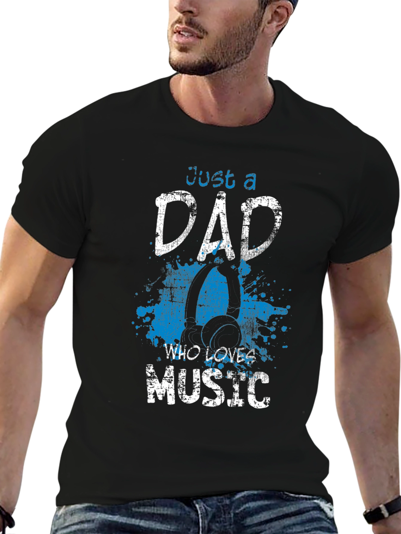 Just a Dad Who Loves Music Graphic Tee