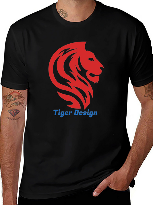 Mens Black Lion Design T-Shirt