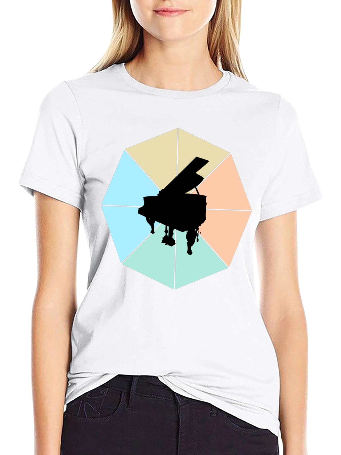 Geometric Piano Graphic Tee - Modern Musical Style