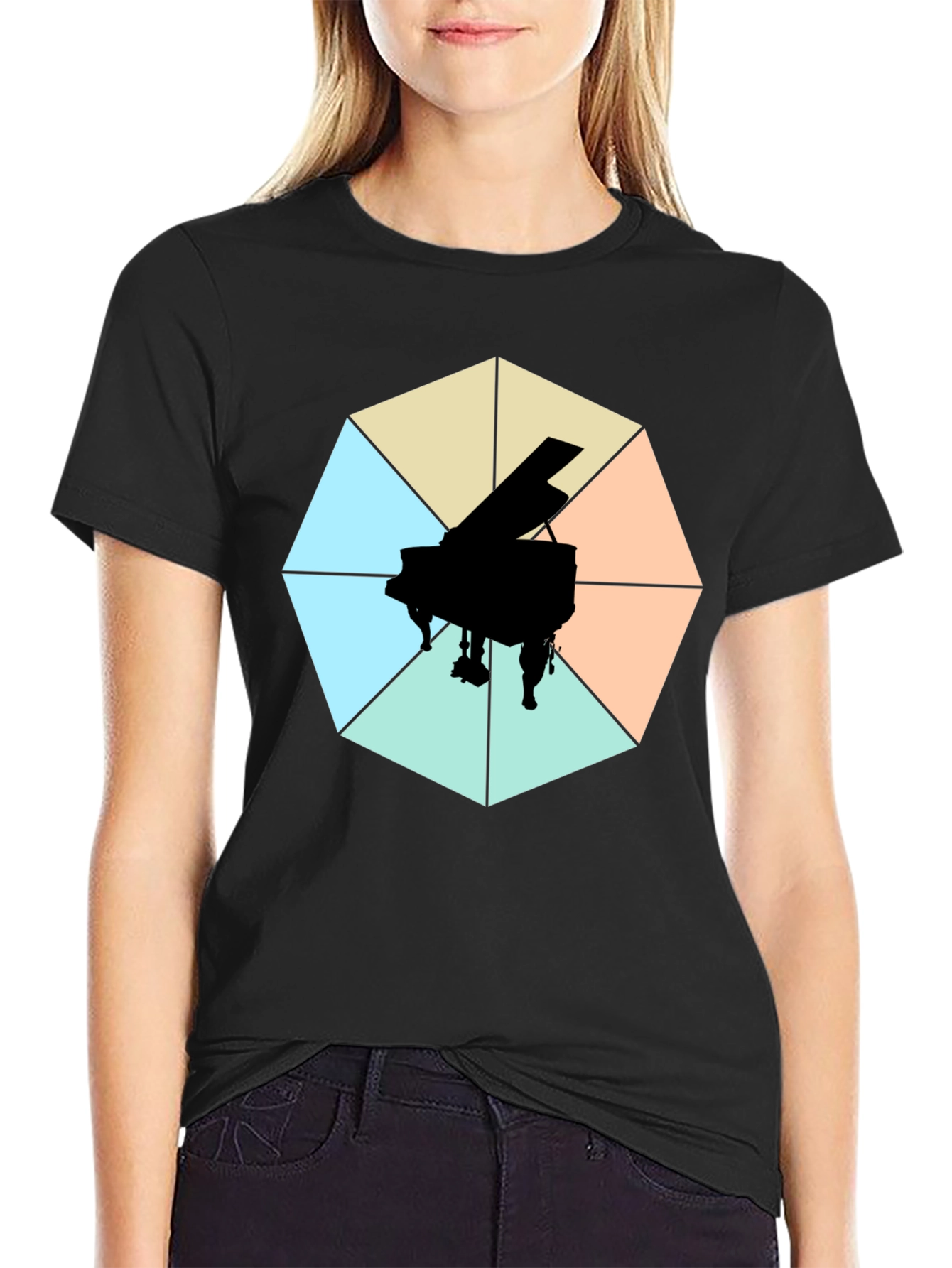 Geometric Piano Graphic Tee - Modern Musical Style