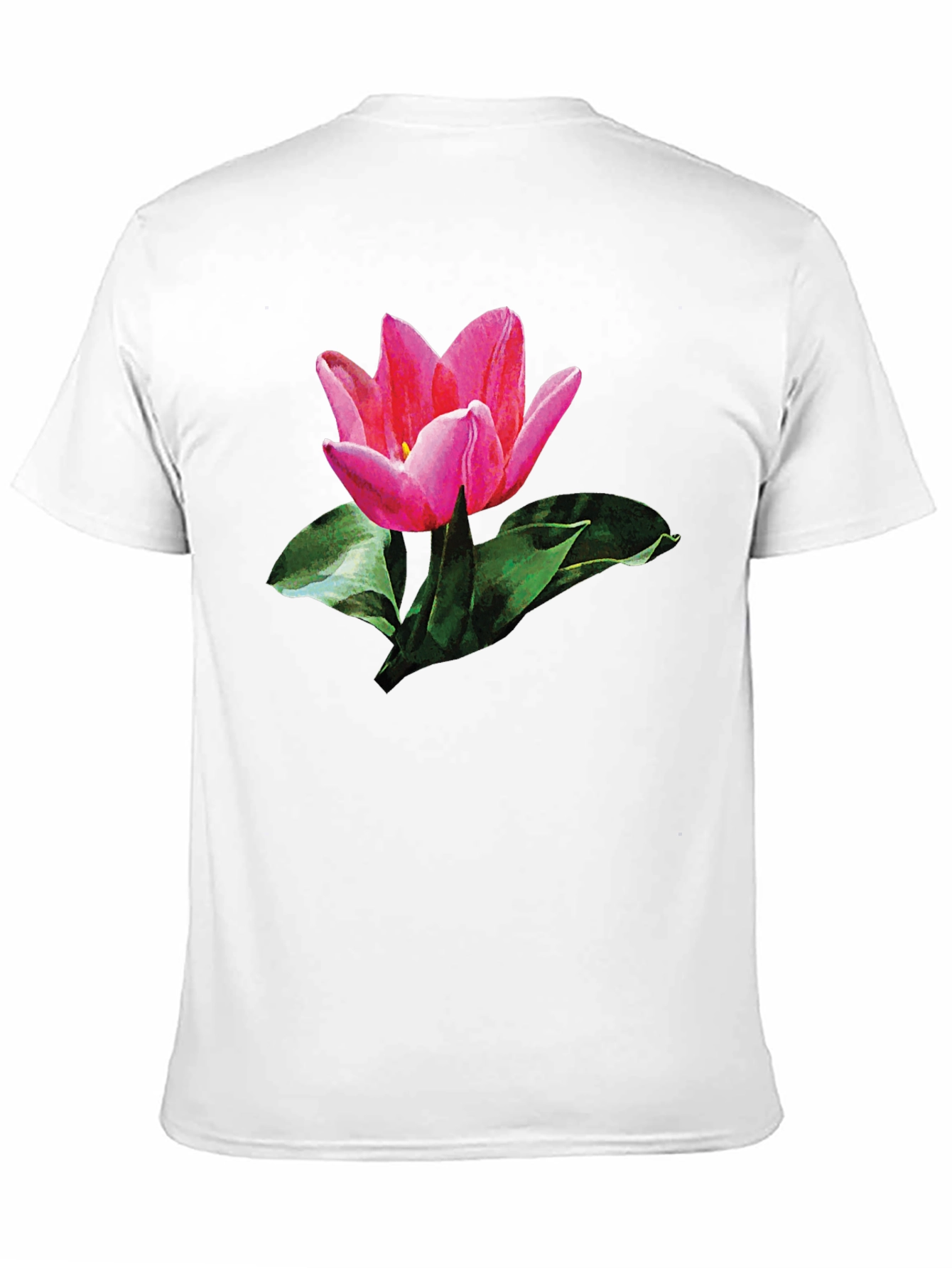 Pink Tulip Graphic Print Black T-Shirt